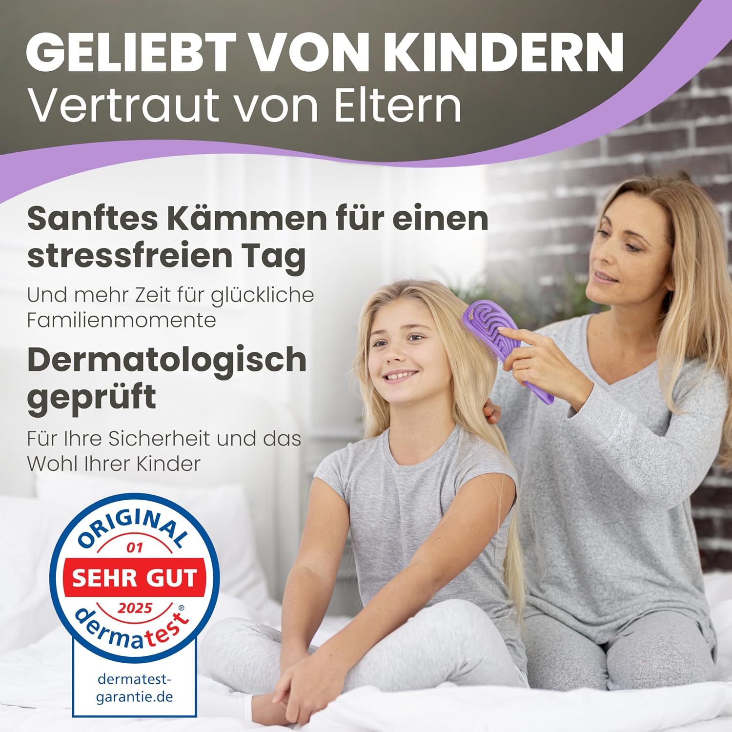 Detalle 2 de Walcora Haarbürste ohne Ziepen – Entwirrbürste & Detangler in Violett (für Damen, Herren & Kinder)