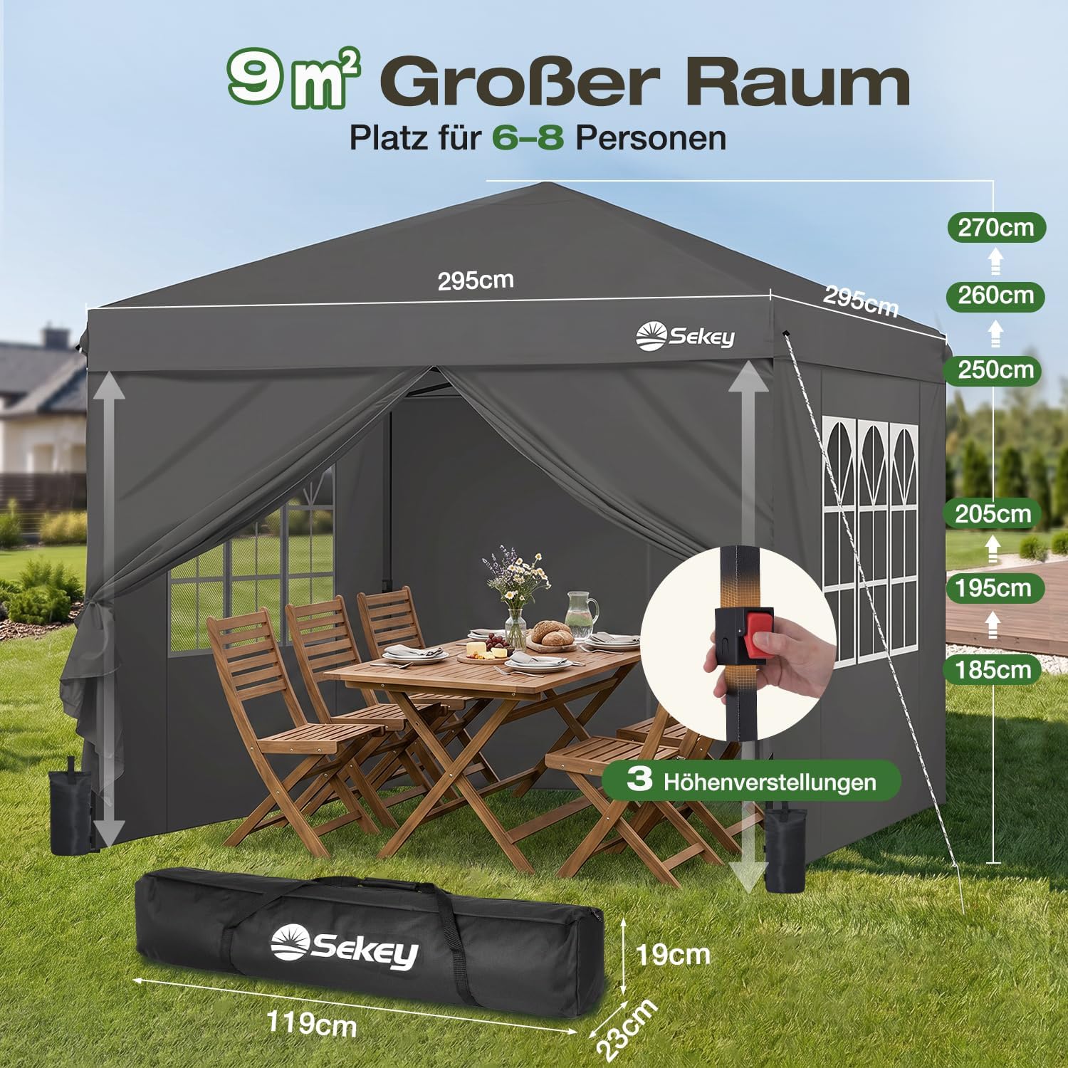 Detalle de Sekey Pop Up Pavillon 3x3 – wasserdicht, stabil und faltbar