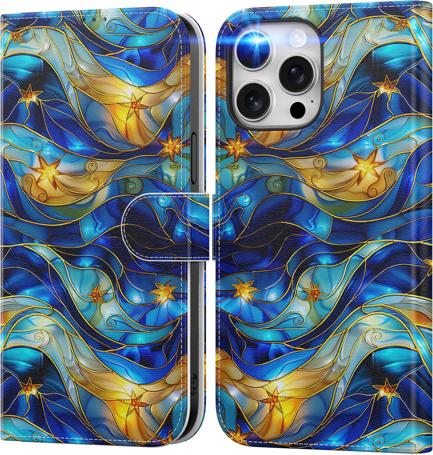 Detalle de DEENAKIN iPhone 15 Pro Max Case, Wallet Cover with 3 Card Slots and Kickstand