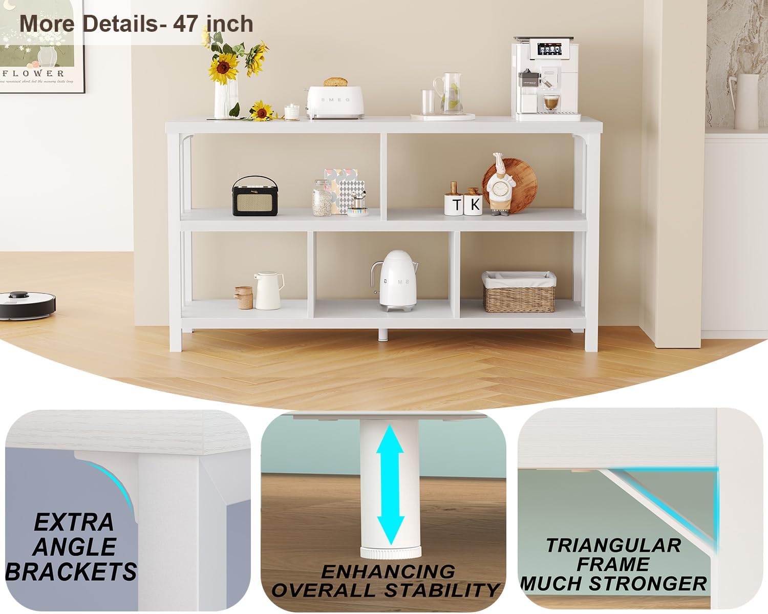 Thumbnail 6 de IBF Libreria industriale in legno bianco a 5 cubi orizzontale, stile rovere bianco 107 pollici