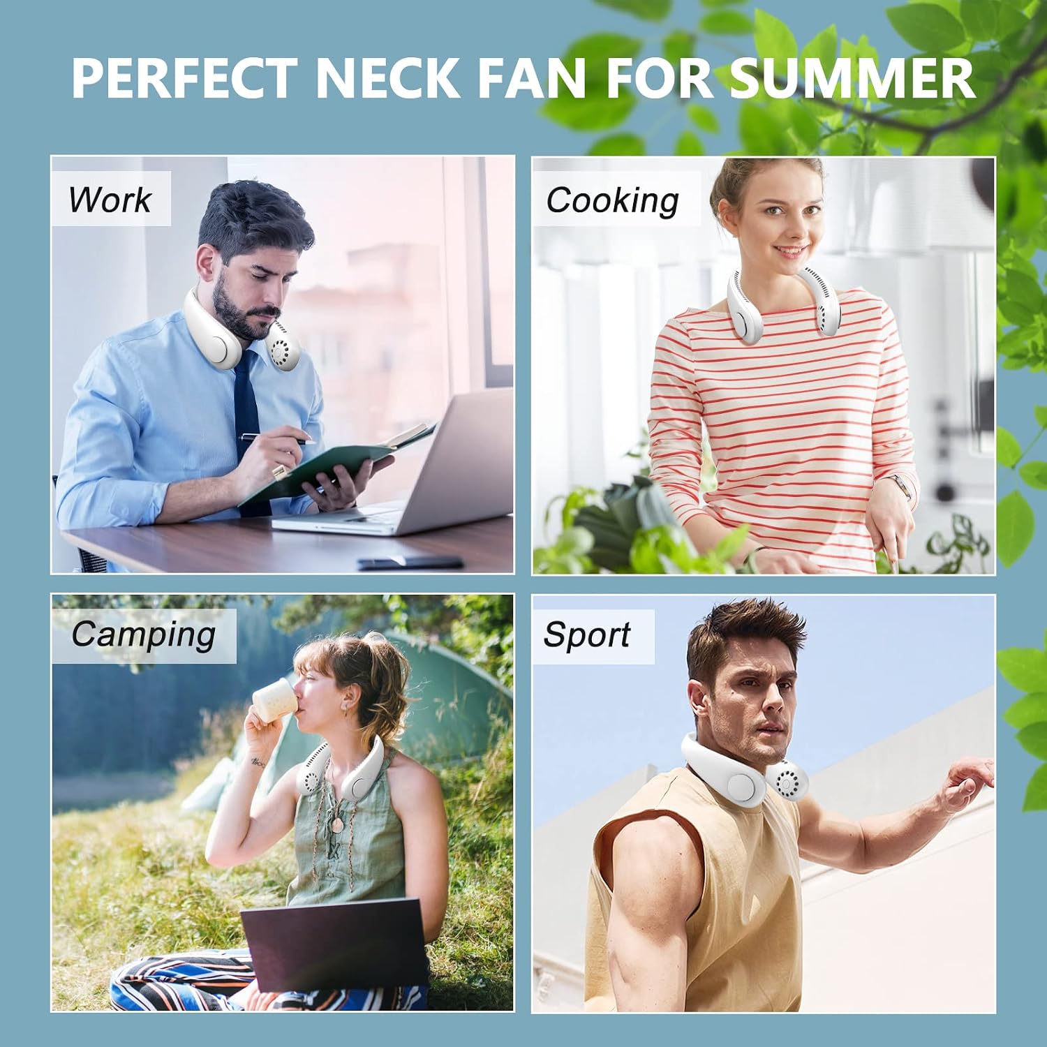 Thumbnail 5 de Portable Neck Fan with 360° Bladeless Airflow, USB Rechargeable – 3 Speeds