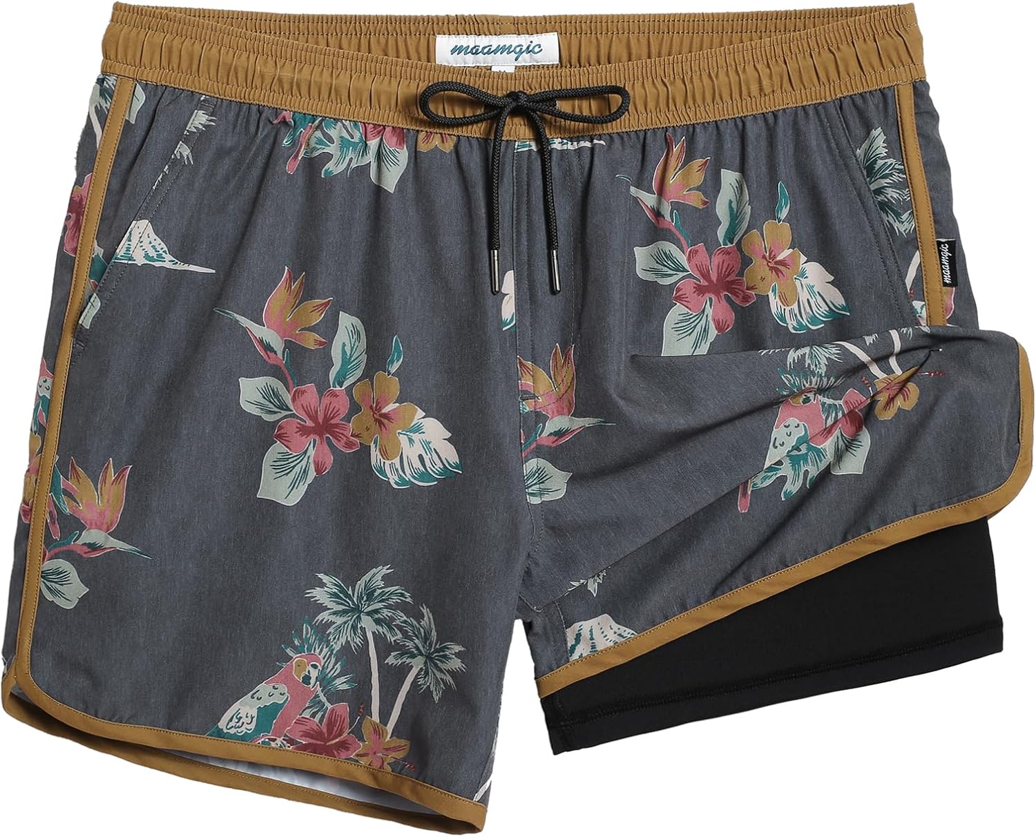 Detalle de Maamgic Men's 80s/90s Vintage 5.5" Swim Trunks - 2-in-1 Quick Dry Board Shorts