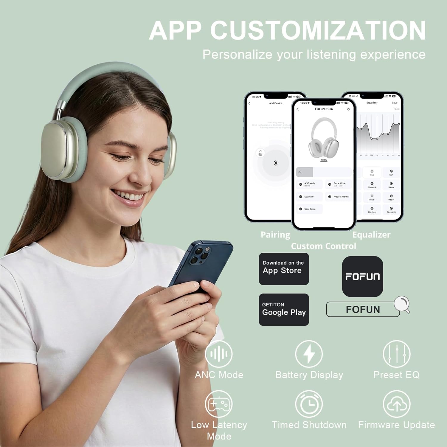 Detalle de NC95 Hybrid Active Noise Cancelling Headphones with Knob Control (120H) – Bluetooth 6.0 Over-Ear ANC