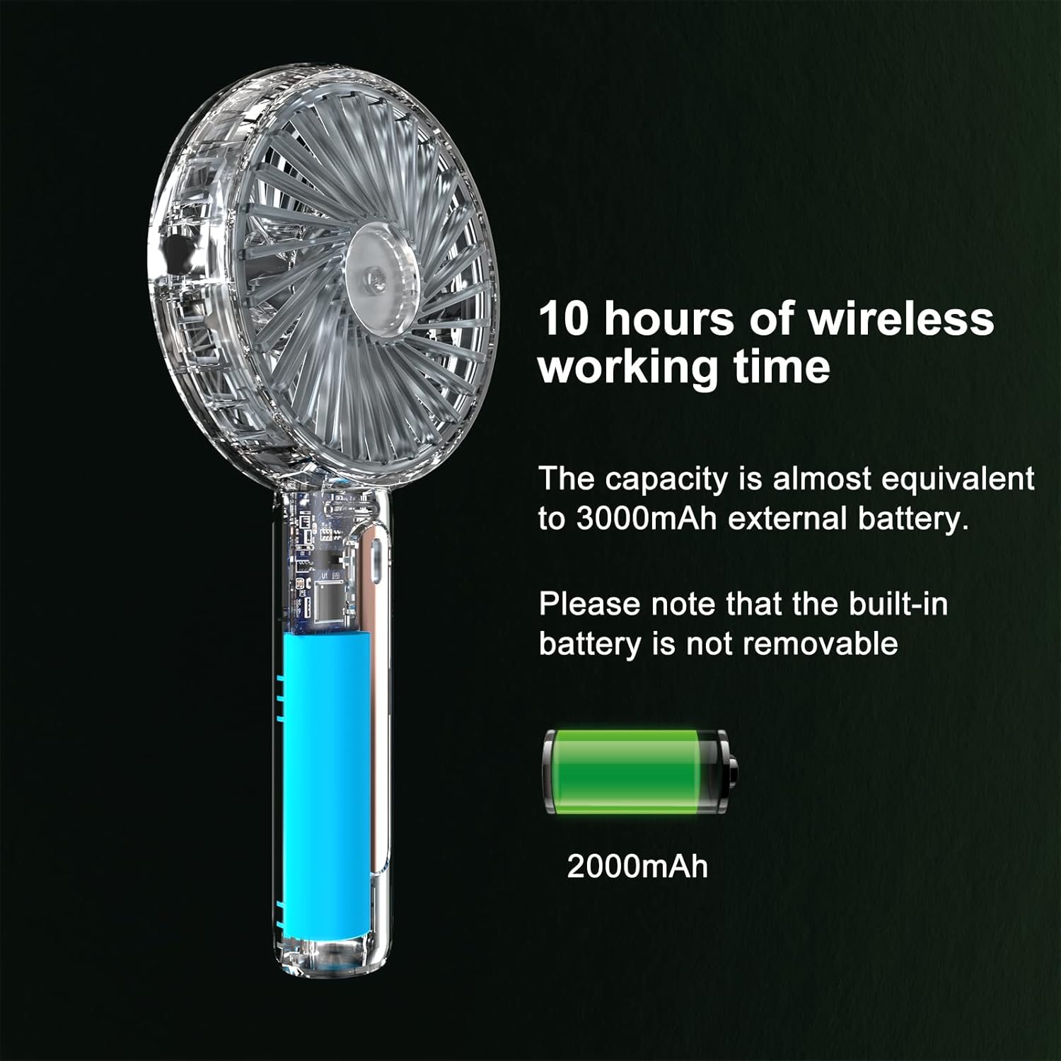 Thumbnail 2 de VKUSRA Powerful Handheld Fan – a practical USB-rechargeable handheld with phone stand and adjustable angle