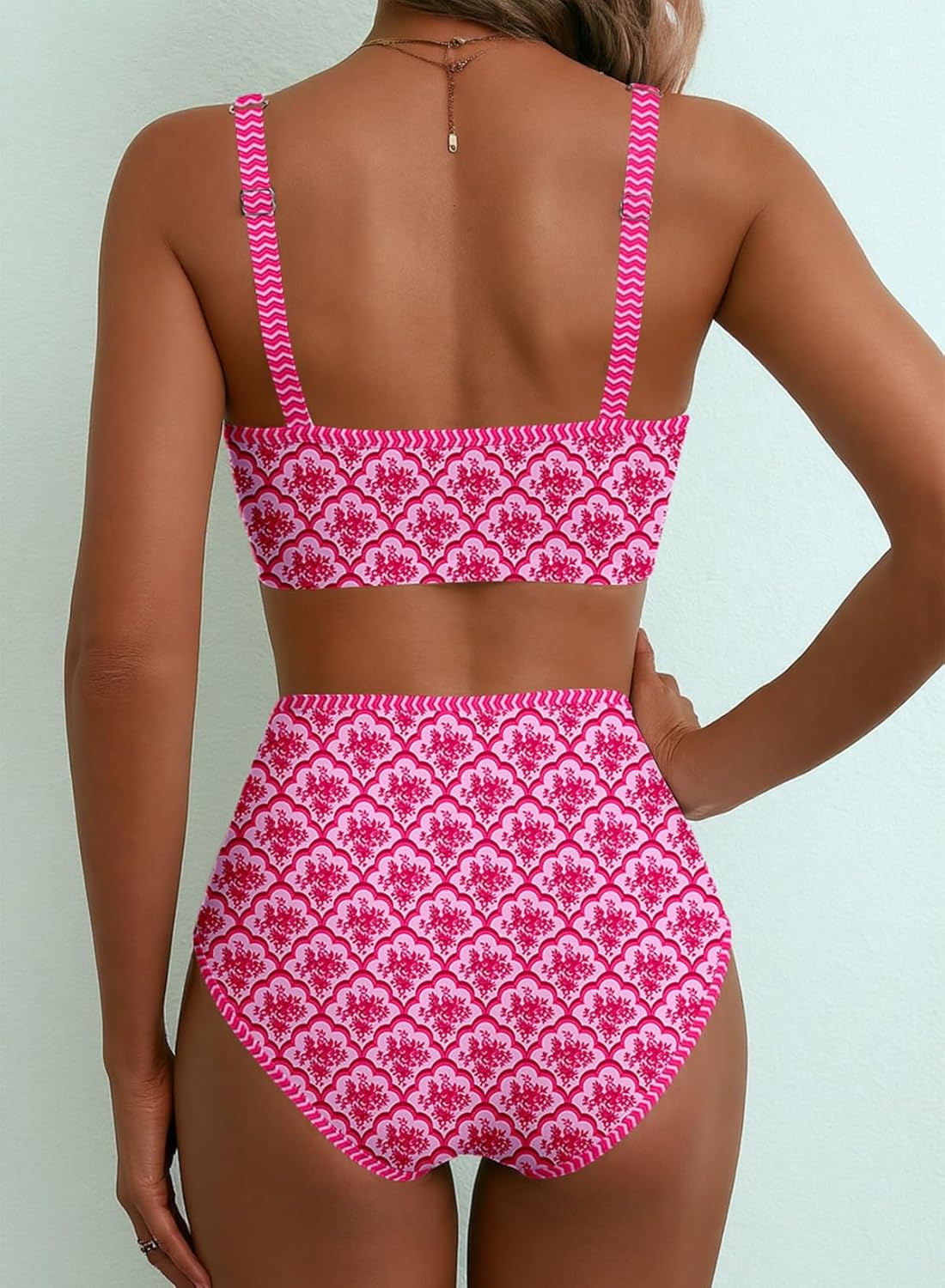 Thumbnail 1 de Herseas Women’s Floral Print 2-Piece Bikini Set with V-Neck Top and High-Waist Bottoms