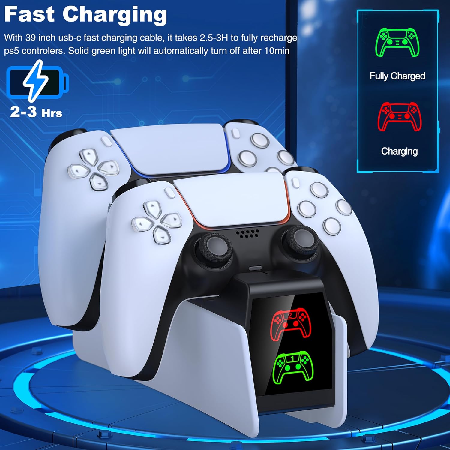 Detalle 2 de GAMSINGY PS5 Controller Ladestation 2–3 Std