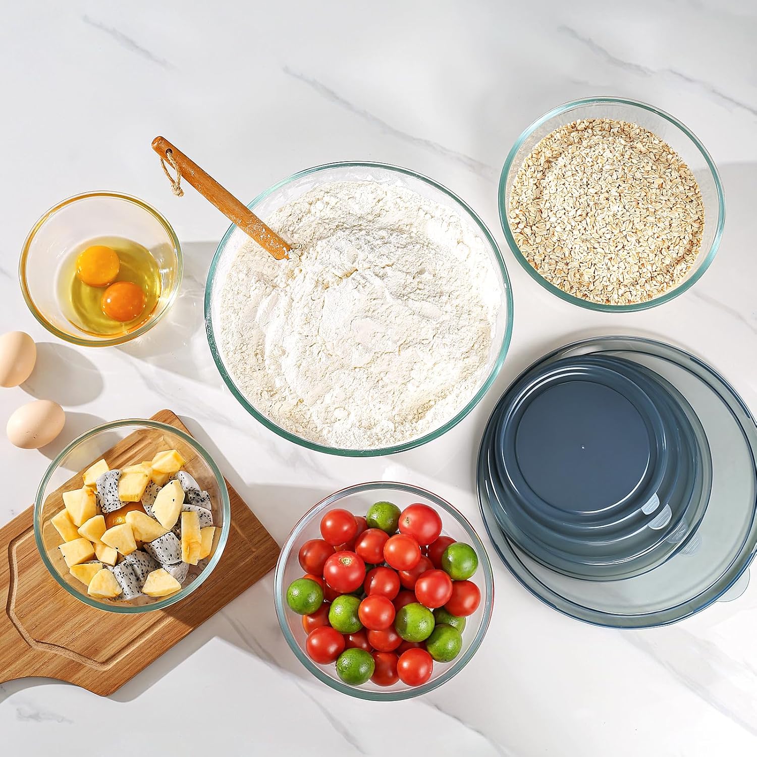 Detalle de Glass Mixing Bowls Set of 5 4.78QT 🍲