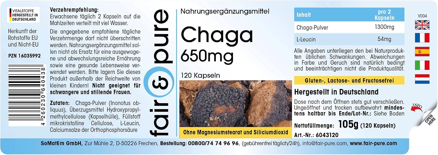 Thumbnail 6 de Fair & Pure Chaga 650mg, 120 Kapseln – Hochdosiert, vegan, hergestellt in Deutschland