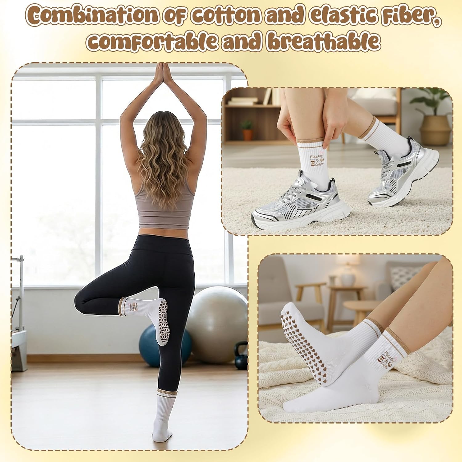 Thumbnail 6 de Zuimei 4 Pairs Cute Pilates Socks with Grips – Non-Slip Ruffle Yoga Reformer Socks for Home, Barre, Dance and More