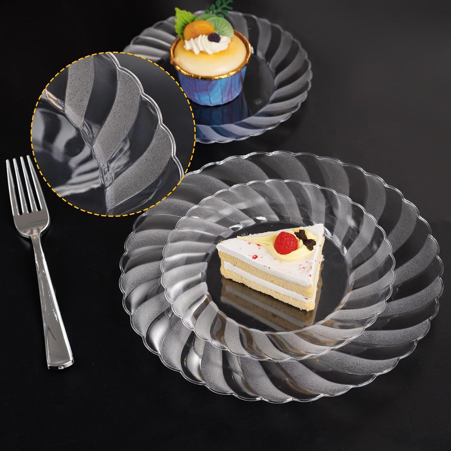 Thumbnail 6 de U-QE 100 Pieces Clear Plastic Plates - 6 Inch, Heavy Duty, Lace Edge, Disposable (Reusable Option) for Parties