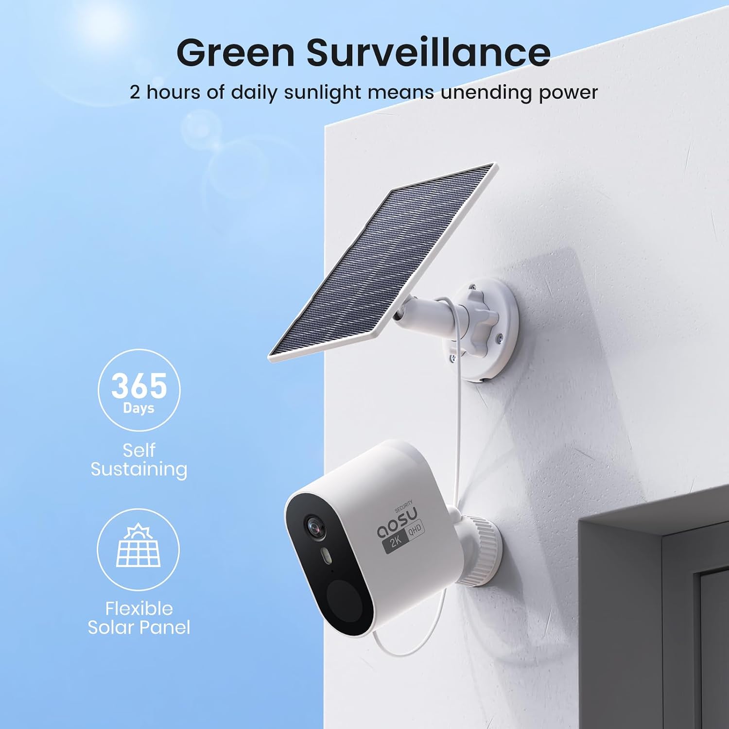 Detalle 2 de aosu C7P2BH11 2K QHD Solar Security Camera System, 2-Camera Kit