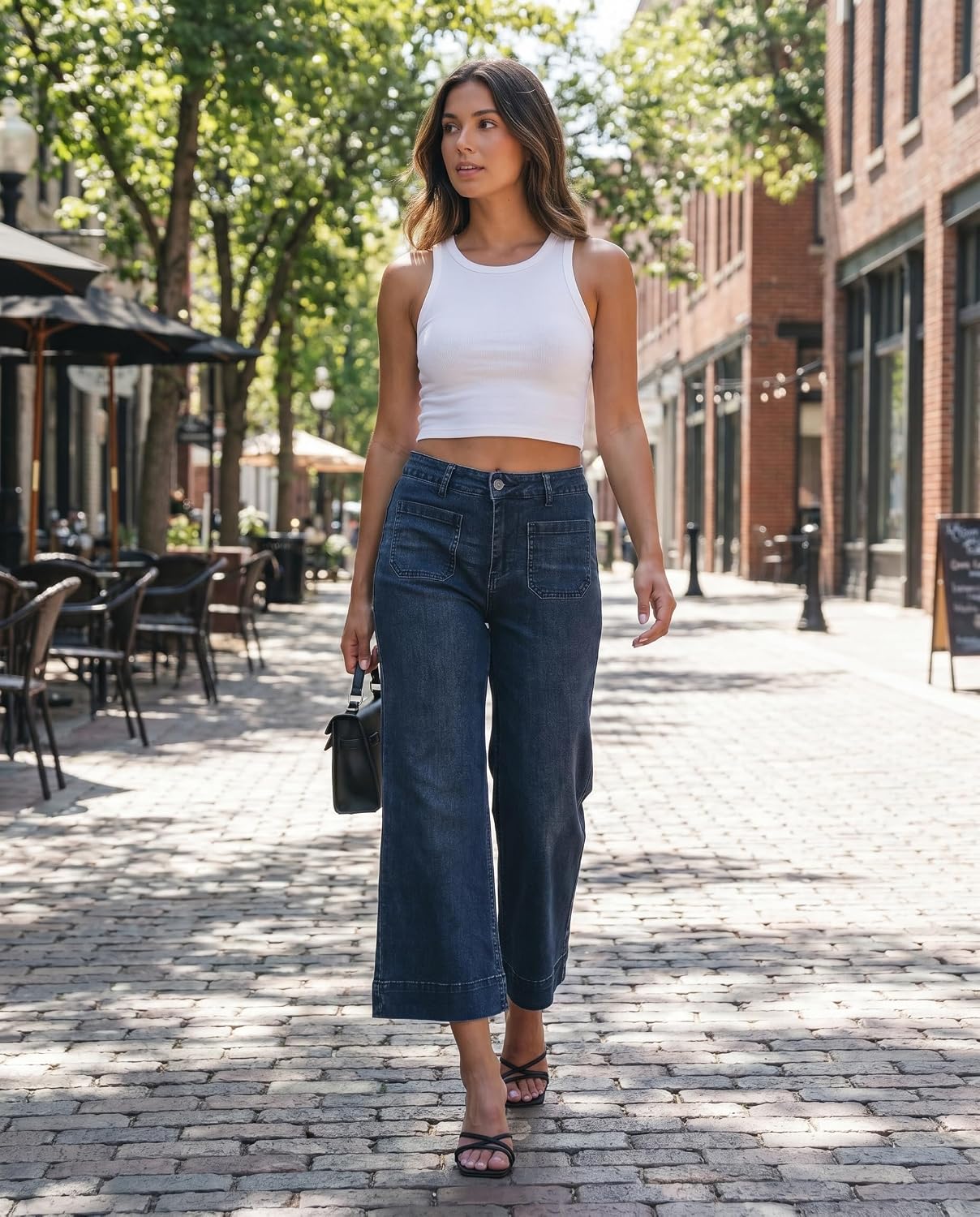 Detalle de luvamia High-Rise Wide-Leg Cropped Stretch Jeans for Women