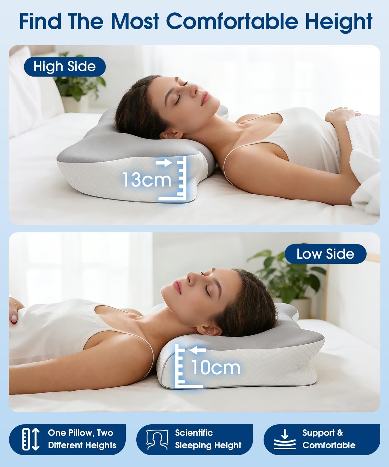 Thumbnail 3 de Memory Foam Pillow: Ergonomic Orthopedic Neck Support with Dual Height and Cooling Covers