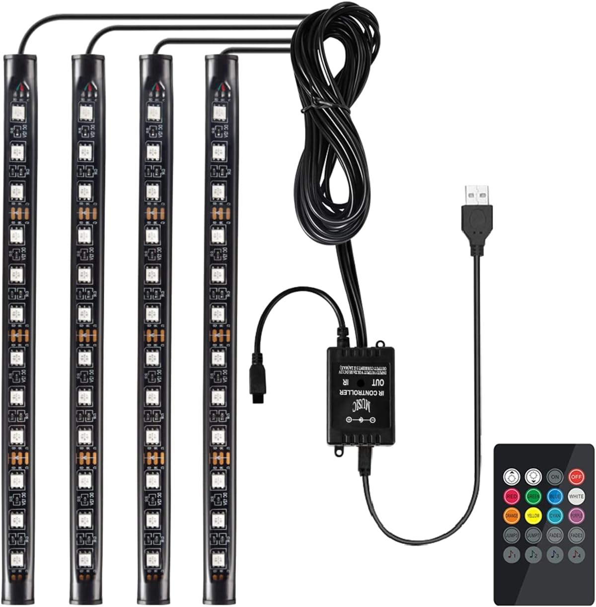 Thumbnail 1 de Favoto Luci LED Interne Auto: kit RGB impermeabile a 4 strisce con controllo vocale e USB