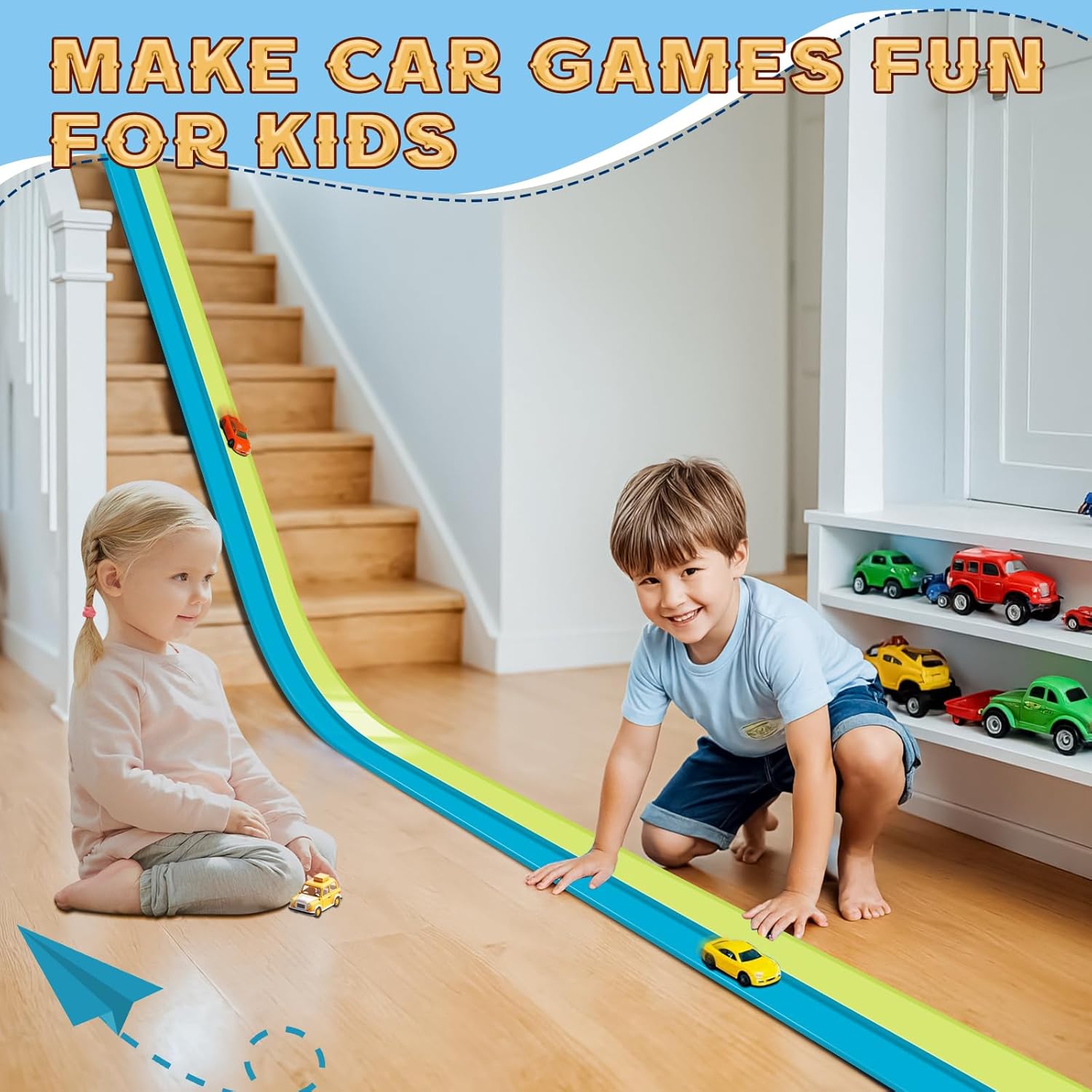 Thumbnail 1 de Flex Track 4.5m Starter Set: Flexible Race Car Ramp Track (Green & Blue) for ages 3+