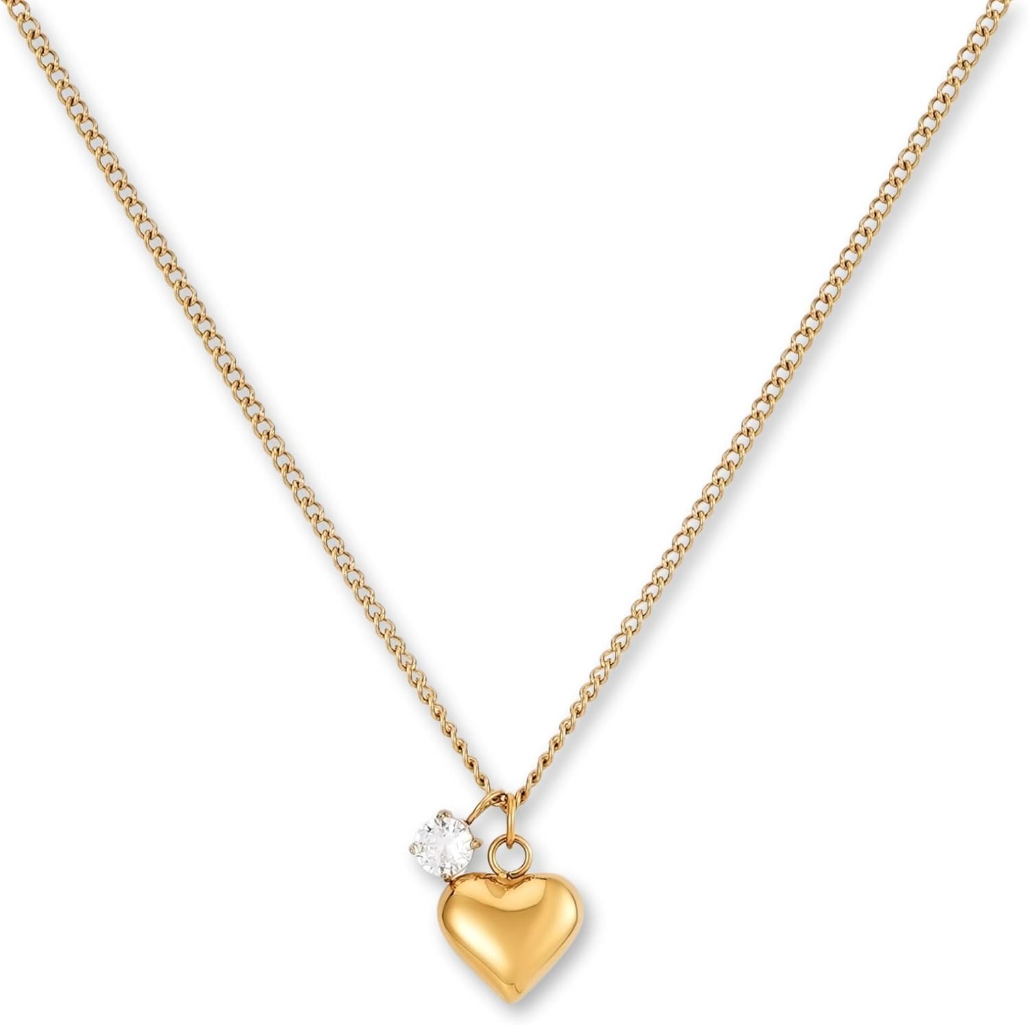 Detalle de GD GOOD.designs EST. 2015 Collier cœur avec pendentif en zircone – Acier inoxydable 316L, finition Or 18k / Or rose 18k / Argenté, longueur ajustable 42–47 cm