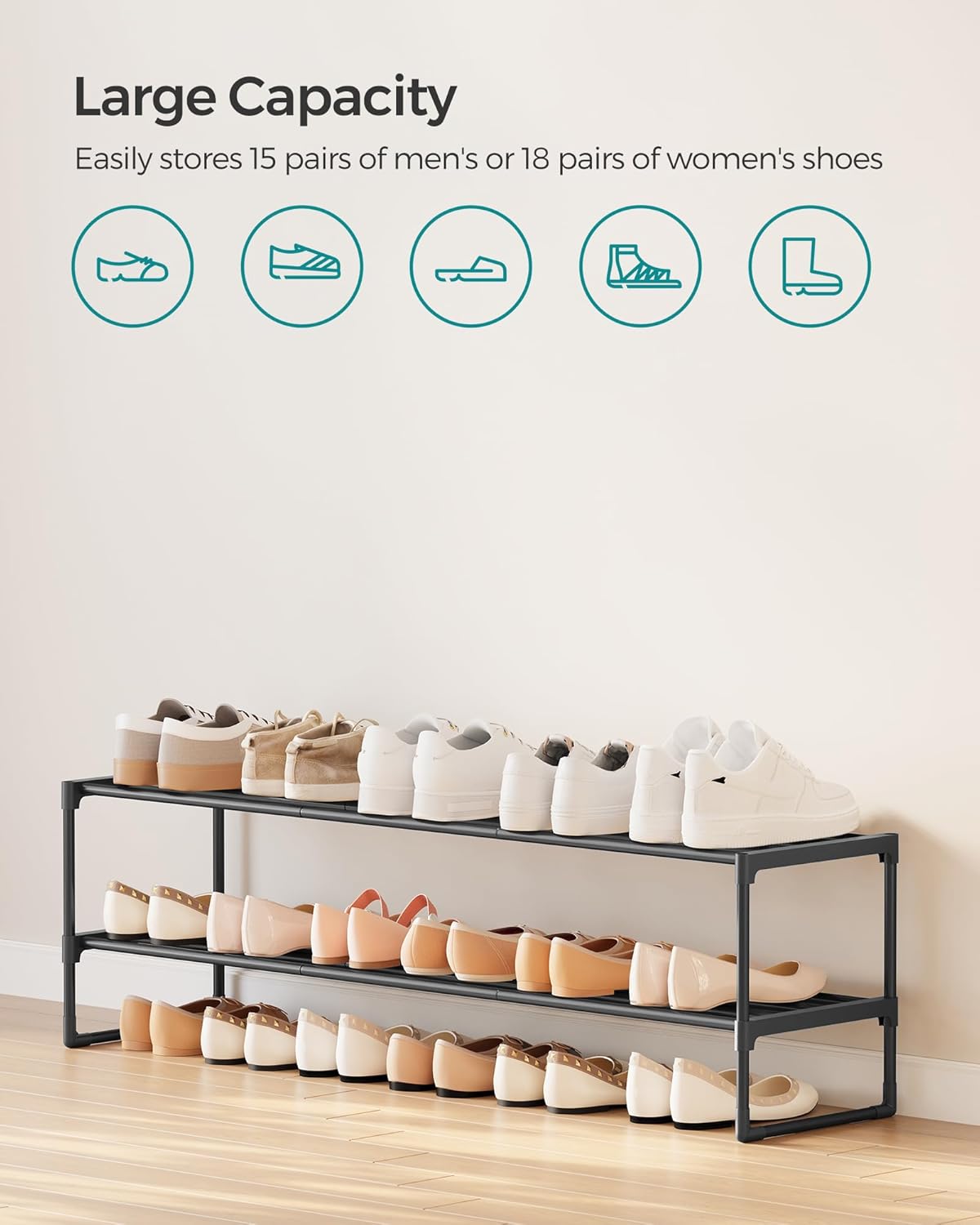 Detalle 1 de SONGMICS 2-Tier shoe rack 30 x 116 cm