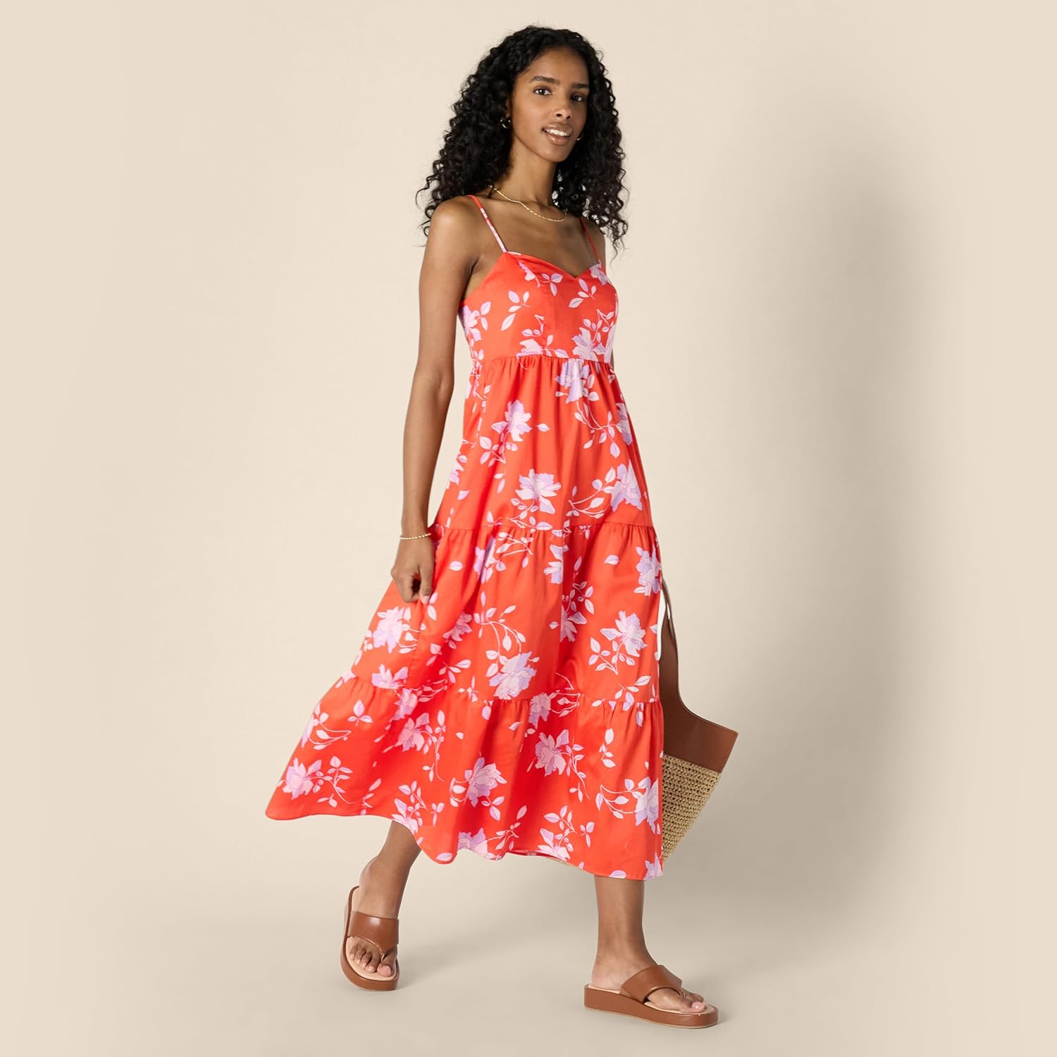Thumbnail 4 de Amazon Essentials Damen gestuftes Fit-and-Flare-Maxi-Kleid aus Baumwollsatin mit Empire-Taille
