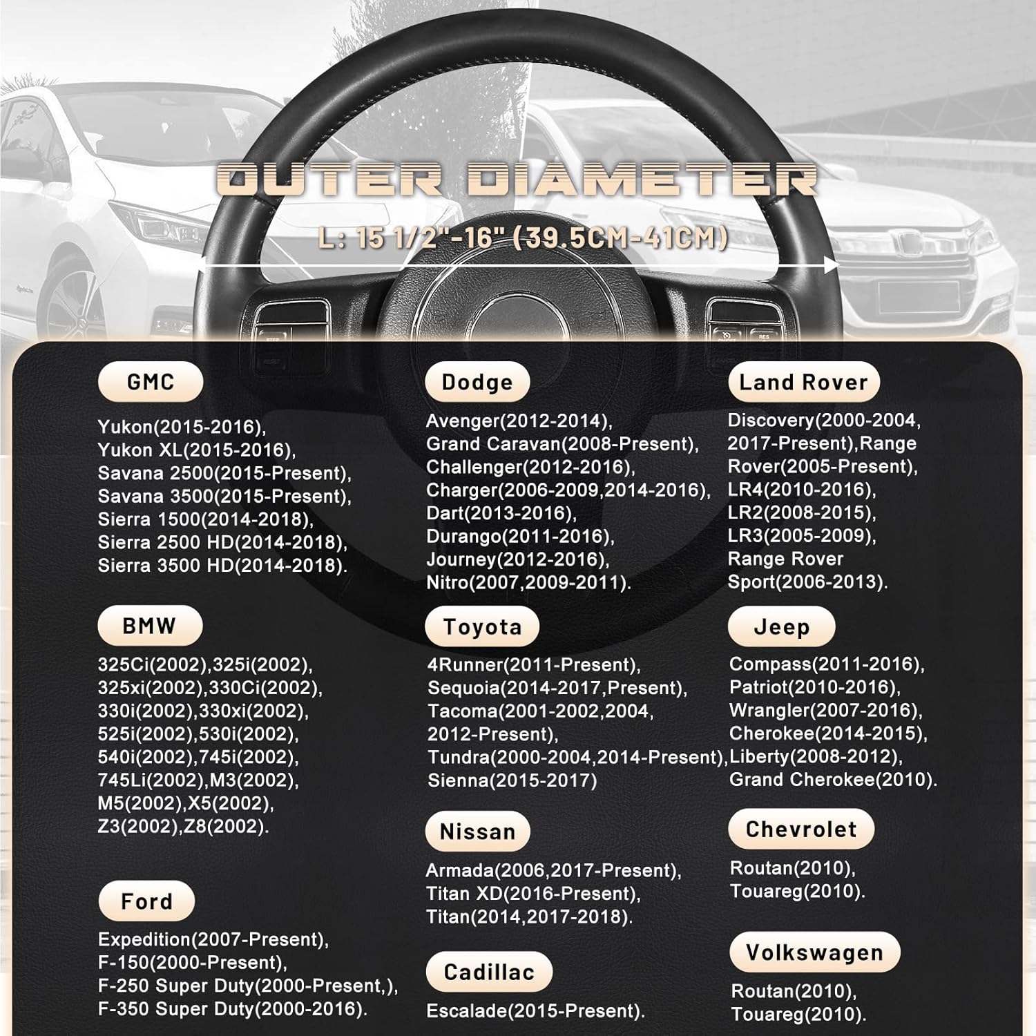 Detalle de SEG Direct Microfiber Leather Steering Wheel Cover (Black) for 15.5–16 in Wheels