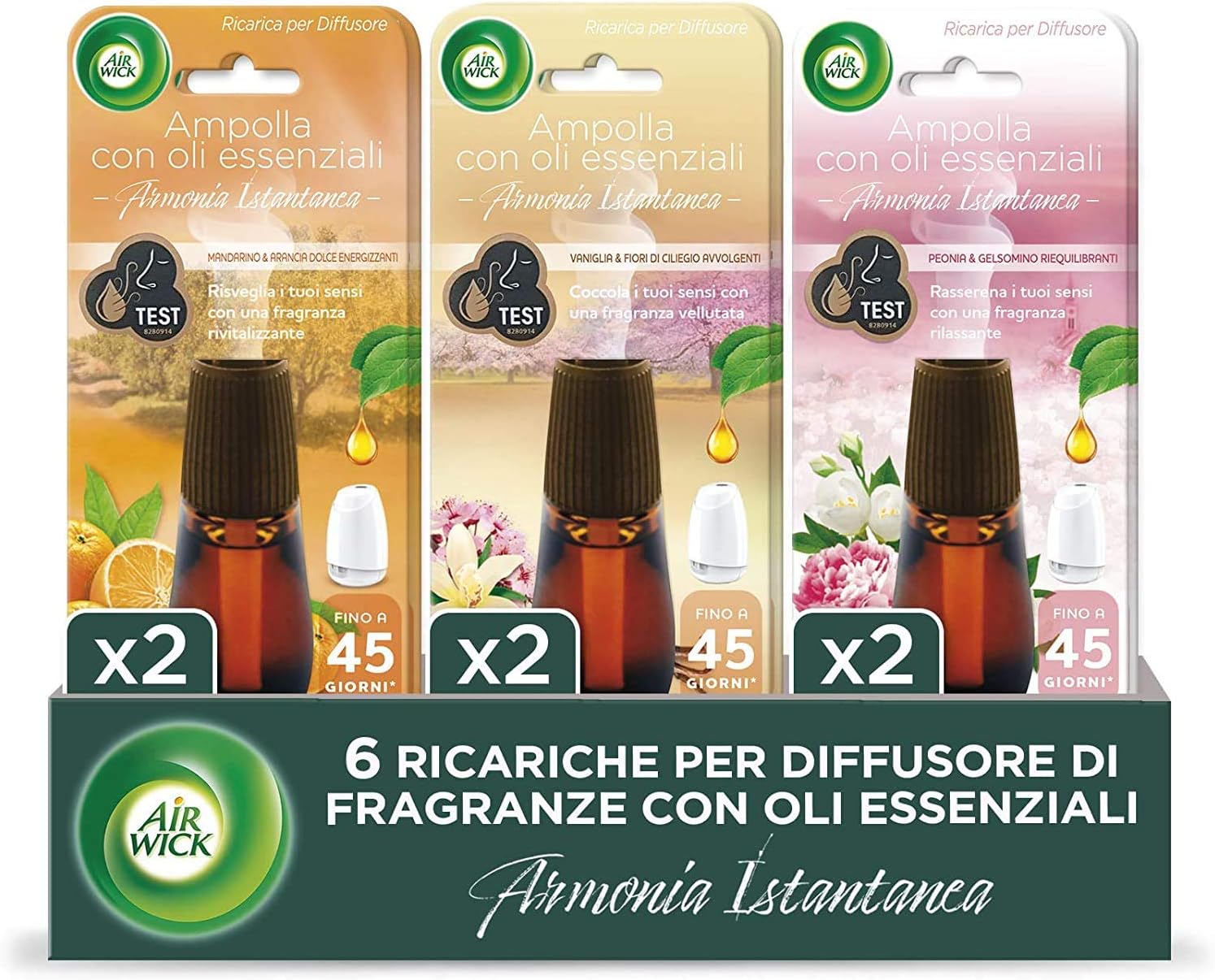 Air Wick Ricariche per Diffusore di Oli Essenziali Armonia Istantanea – 6 Ricariche