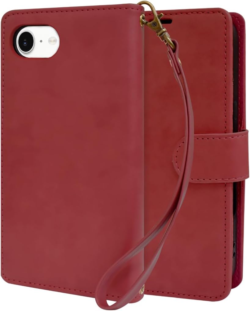 Detalle de shizukawill APIPSE4REQU 手帳型ケース iPhone 17e/16e用 カージナルレッド・カード収納・スタンド機能付き