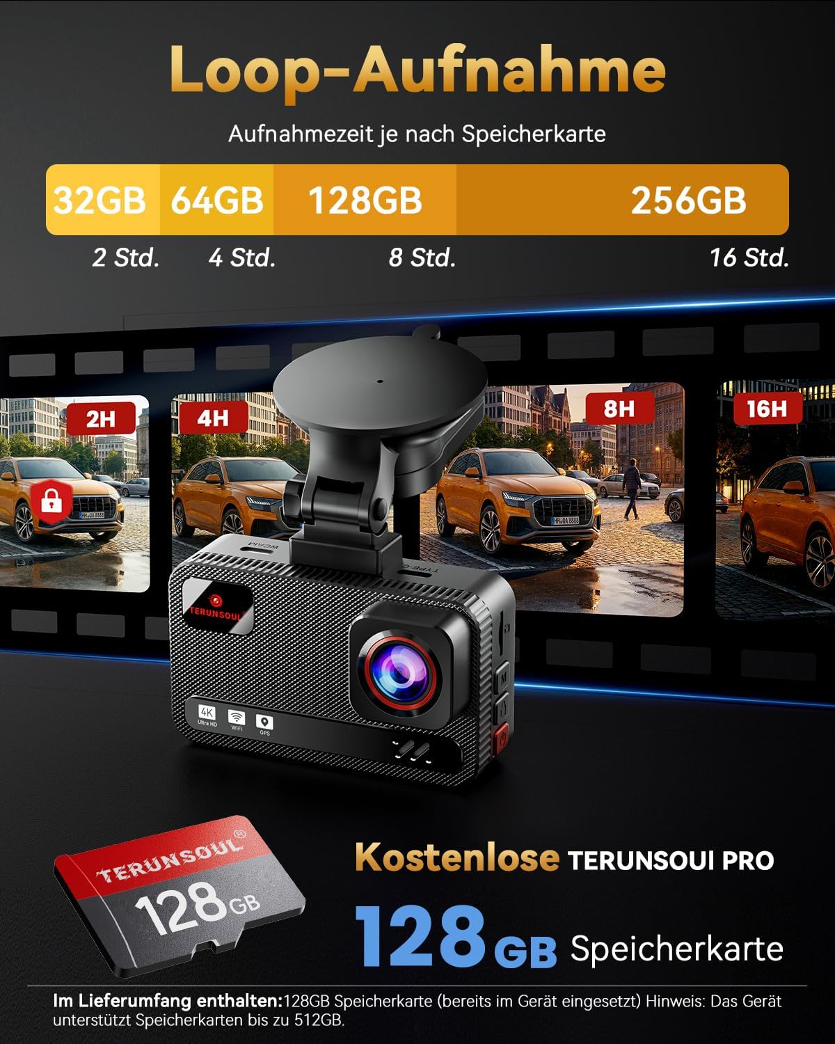 Thumbnail 5 de TERUNSOUl Dashcam Auto 4K+4K mit 128GB, GPS & WLAN – Front & Heckkamera