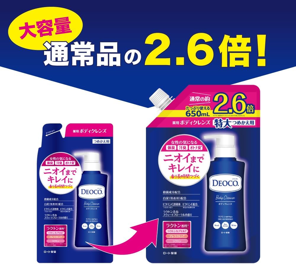 Detalle 2 de デオコ 薬用ボディクレンズ 詰め替え用 650ml|体臭・汗臭を洗う大容量ボディソープ