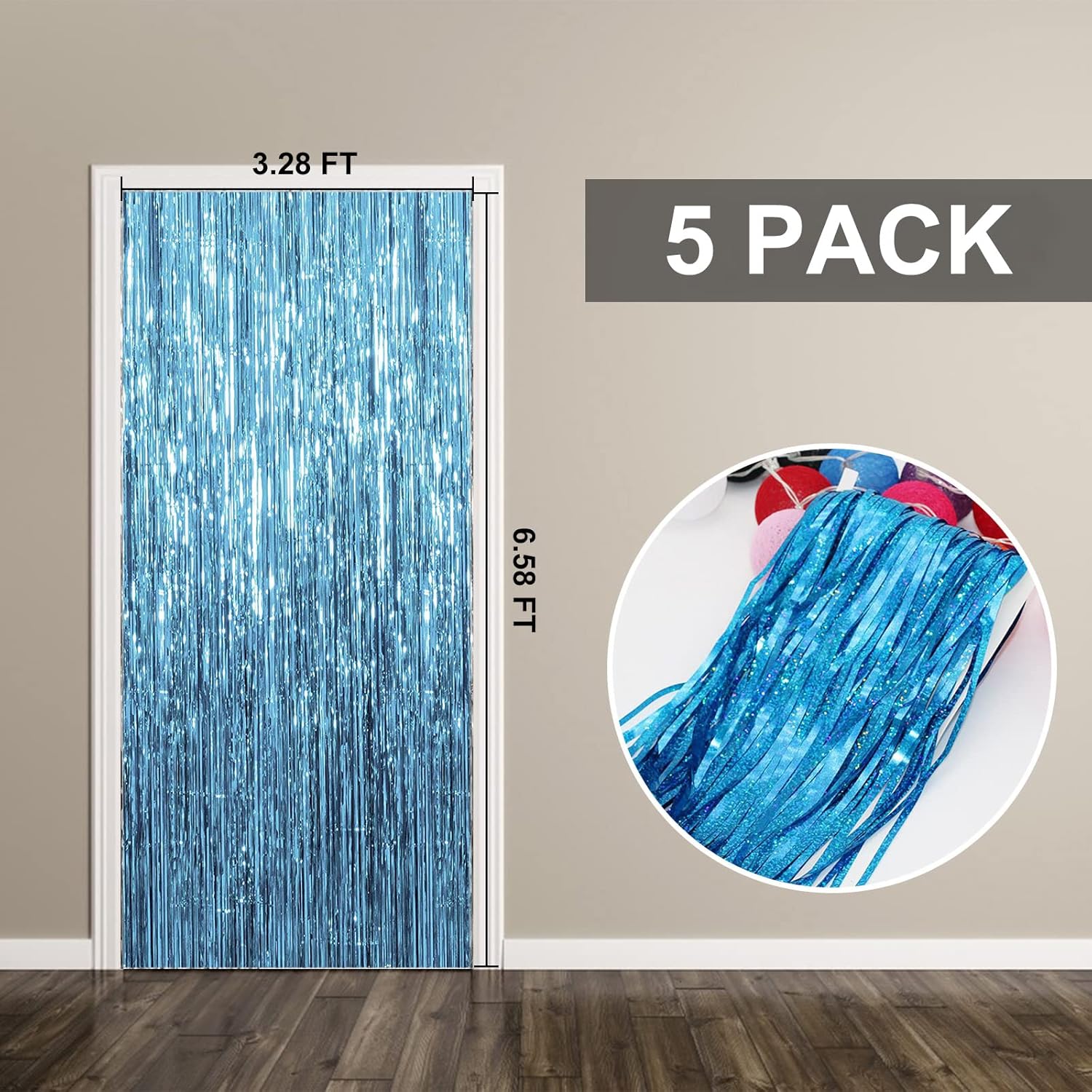 Thumbnail 6 de 5-Pack Blue Metallic Foil Curtain Backdrops for Photo Booths and Parties