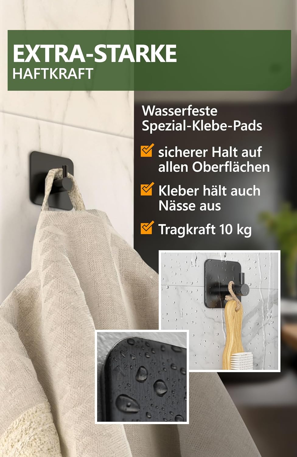 Detalle de 4smile Handtuchhalter 6er Set, selbstklebend schwarz
