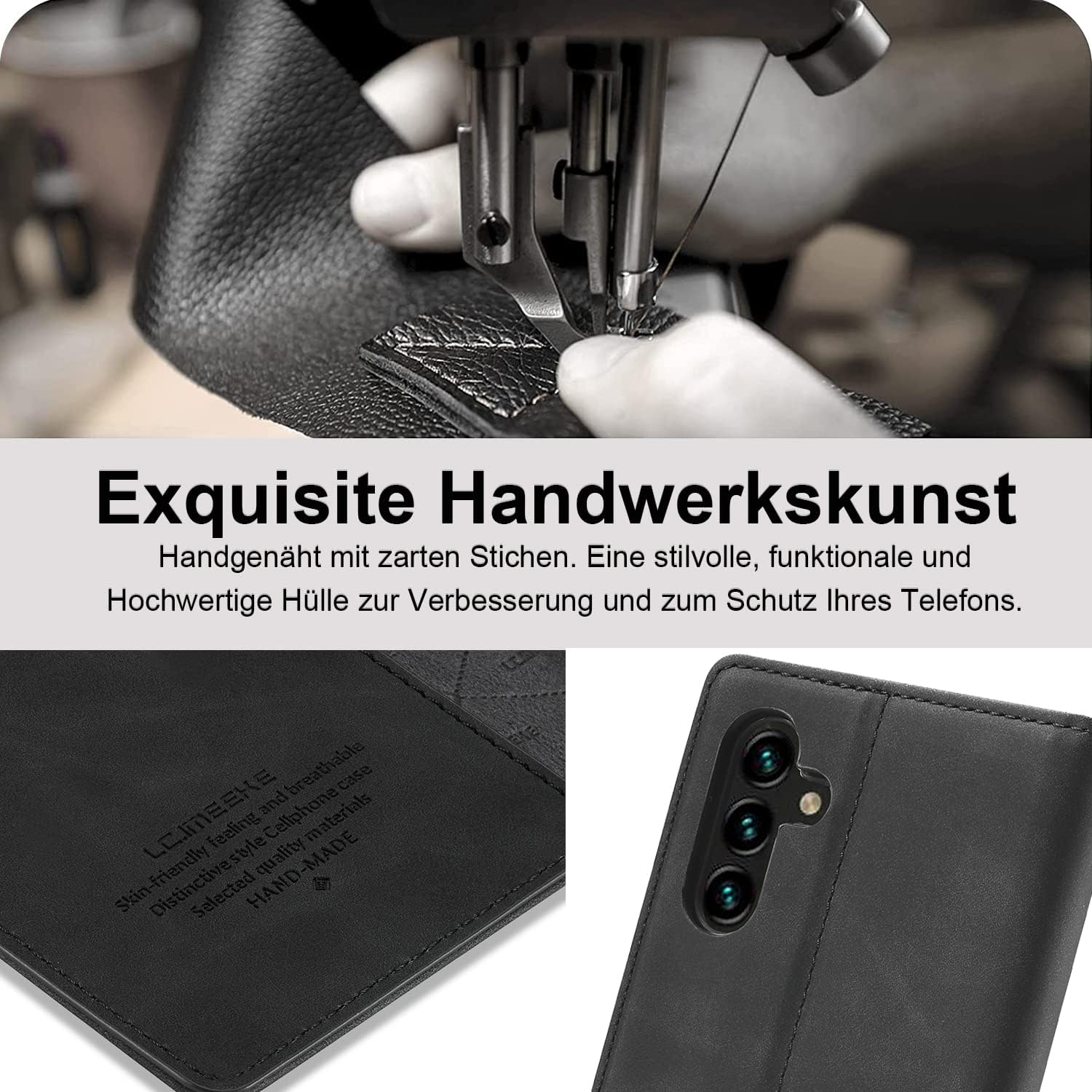 Detalle de Ailicici Lederhülle für Samsung Galaxy A34 5G – Klapphülle mit Schutzfolie, Kartenfächern & Magnetverschluss