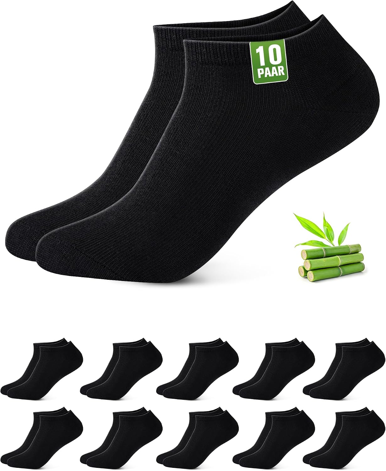 Detalle de Effeet 10 pares Calcetines tobilleros de bambú para hombre y mujer – Verano, absorbentes, ultrafinos y transpirables