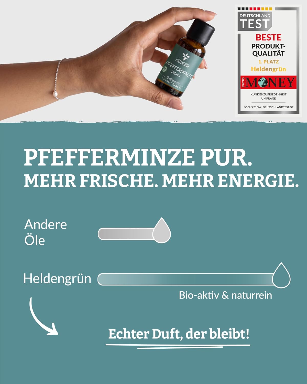 Detalle 2 de Heldengrün® BIO Pfefferminzöl (100% naturrein) – Reines Pfefferminzöl zum Verzehr aus Griechenland