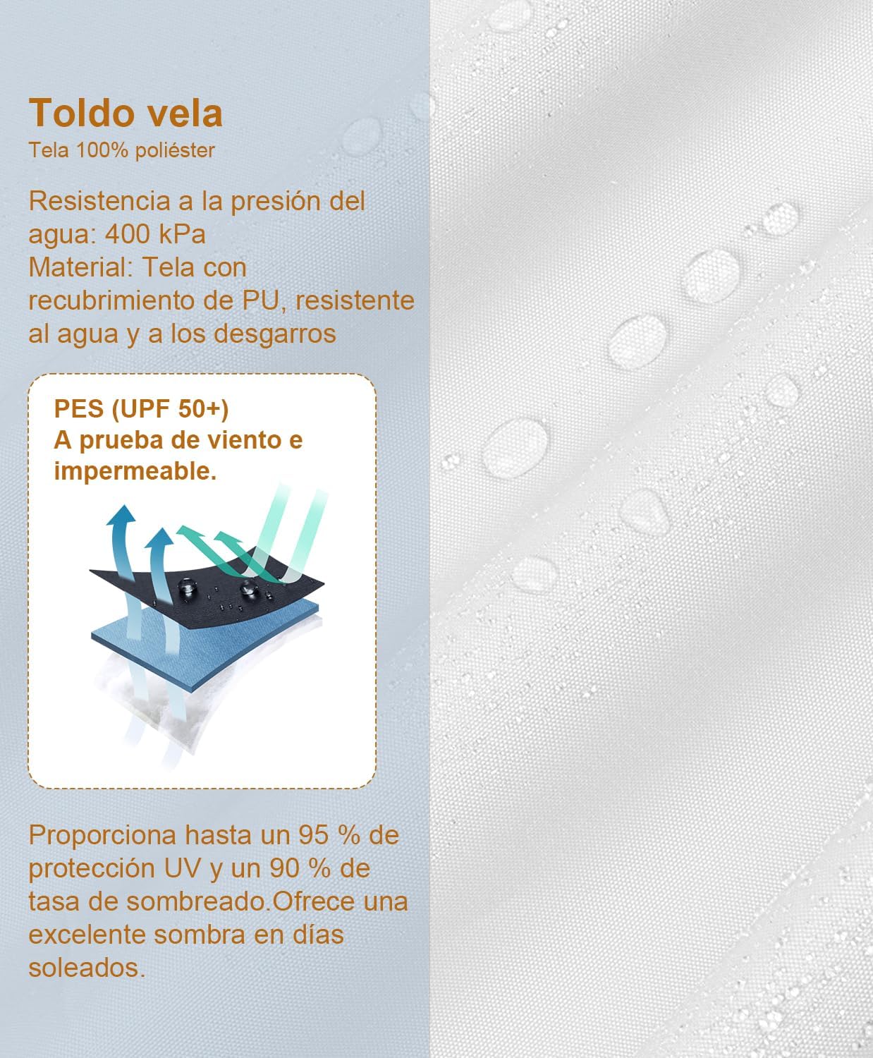 Thumbnail 2 de LOVE STORY Toldo Vela Triangular 3x3x4.25m ☀️ Impermeable y UV