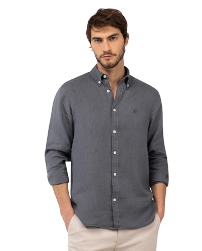Detalle de El Ganso Camisa Lino Garment Dyed Button Down Gris