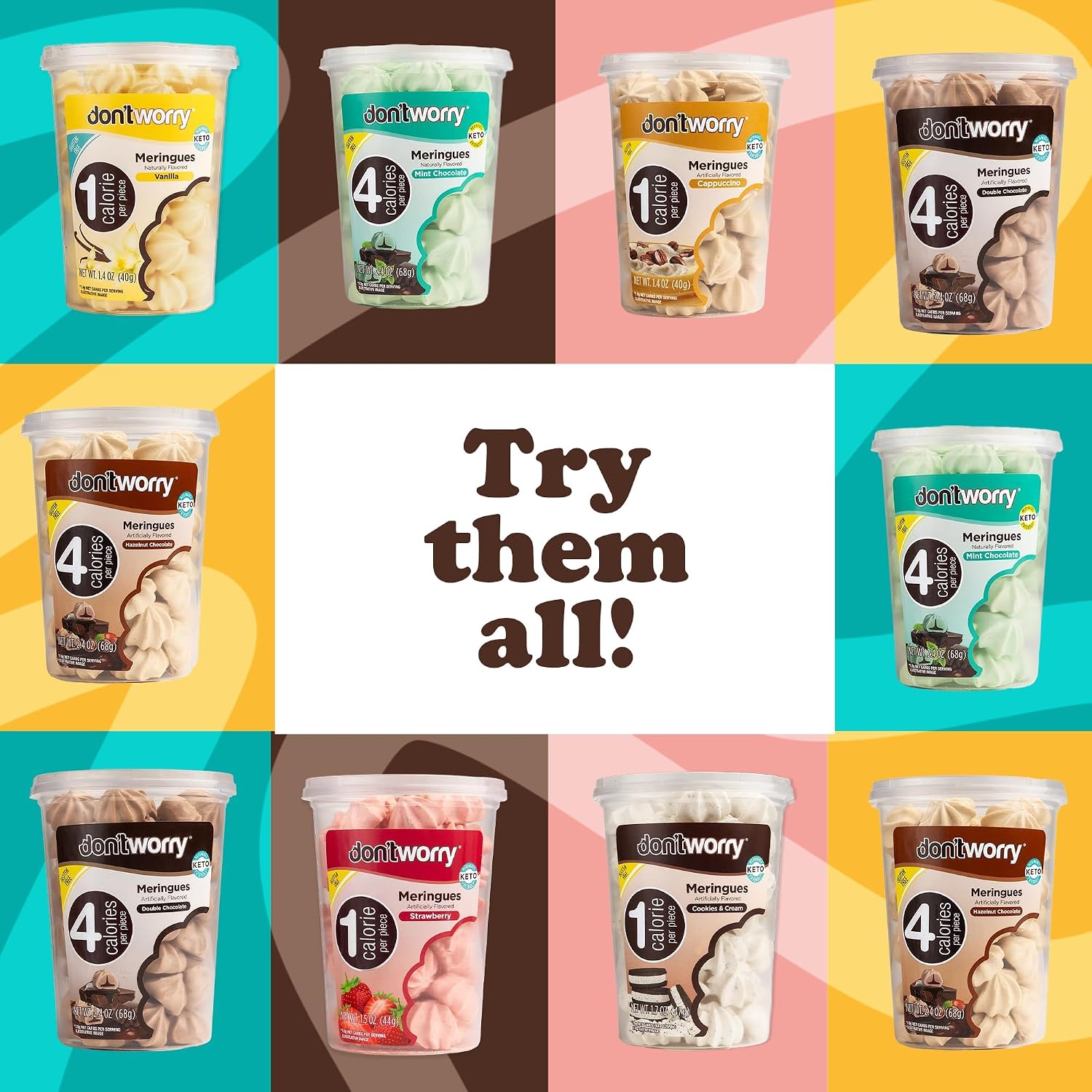 Thumbnail 6 de Don't Worry Meringue Cookies, Hazelnut Chocolate & Cookies & Cream, 4 Calories Each