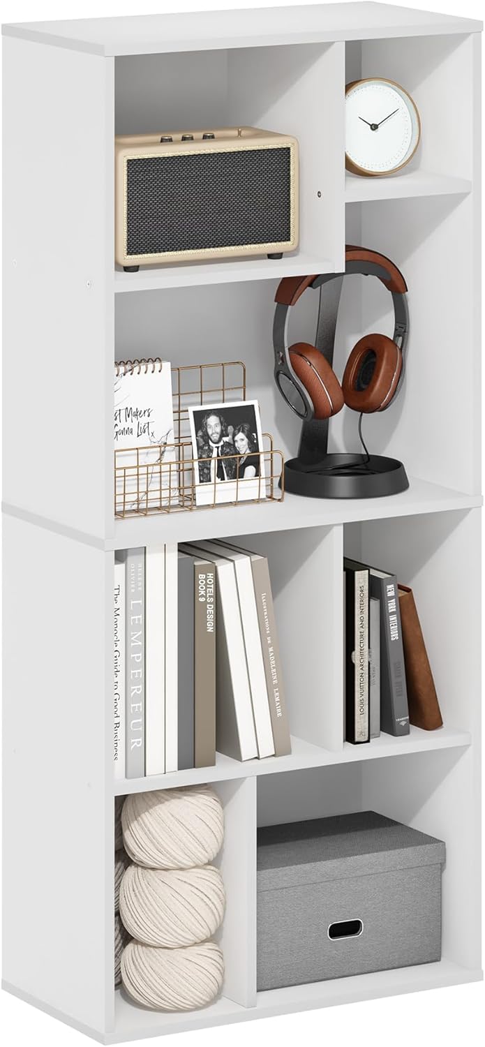 Detalle de Furinno DALY Libreria a 7 cubi: design asimmetrico per spazi piccoli
