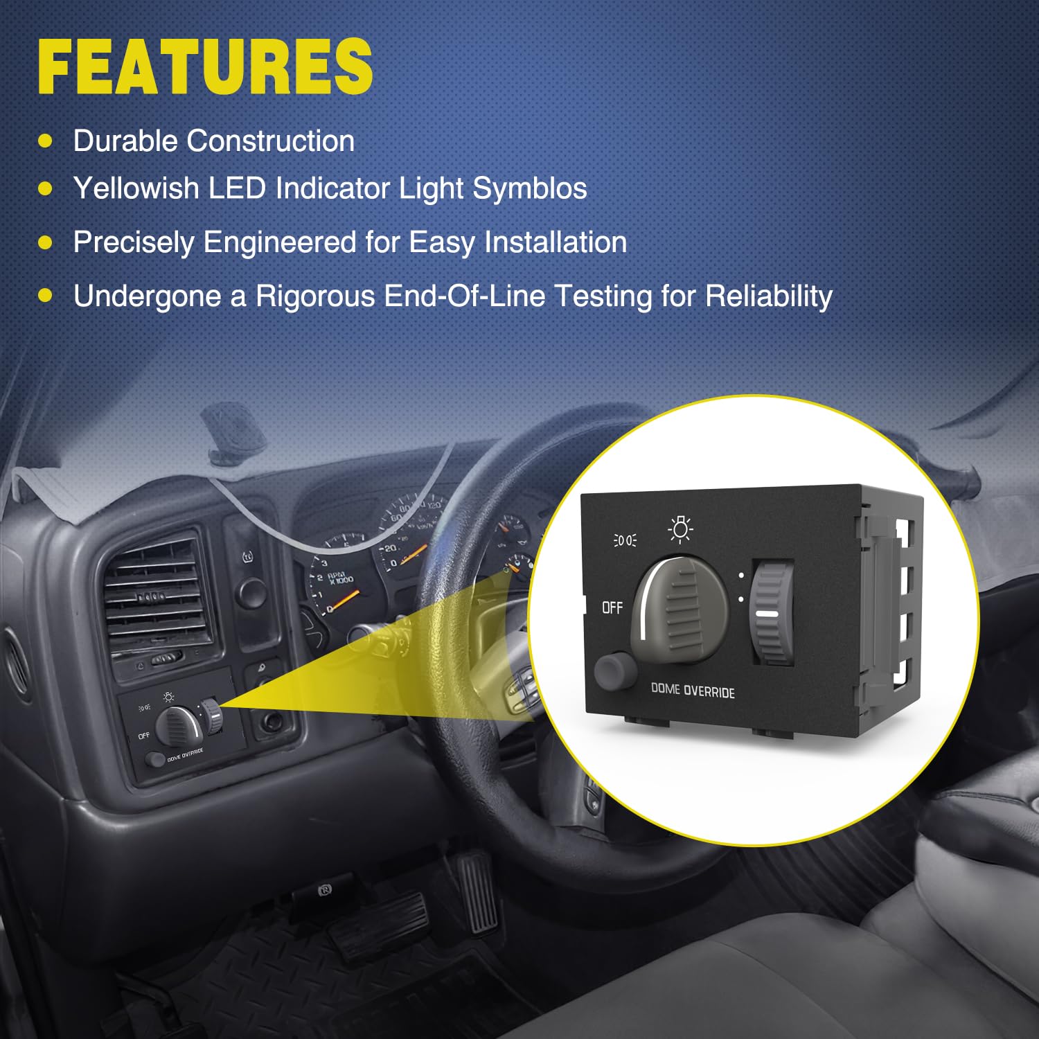 Detalle de Nilight Headlight Dimmer Switch with Yellowish LED for Select Chevy, GMC & Cadillac Models