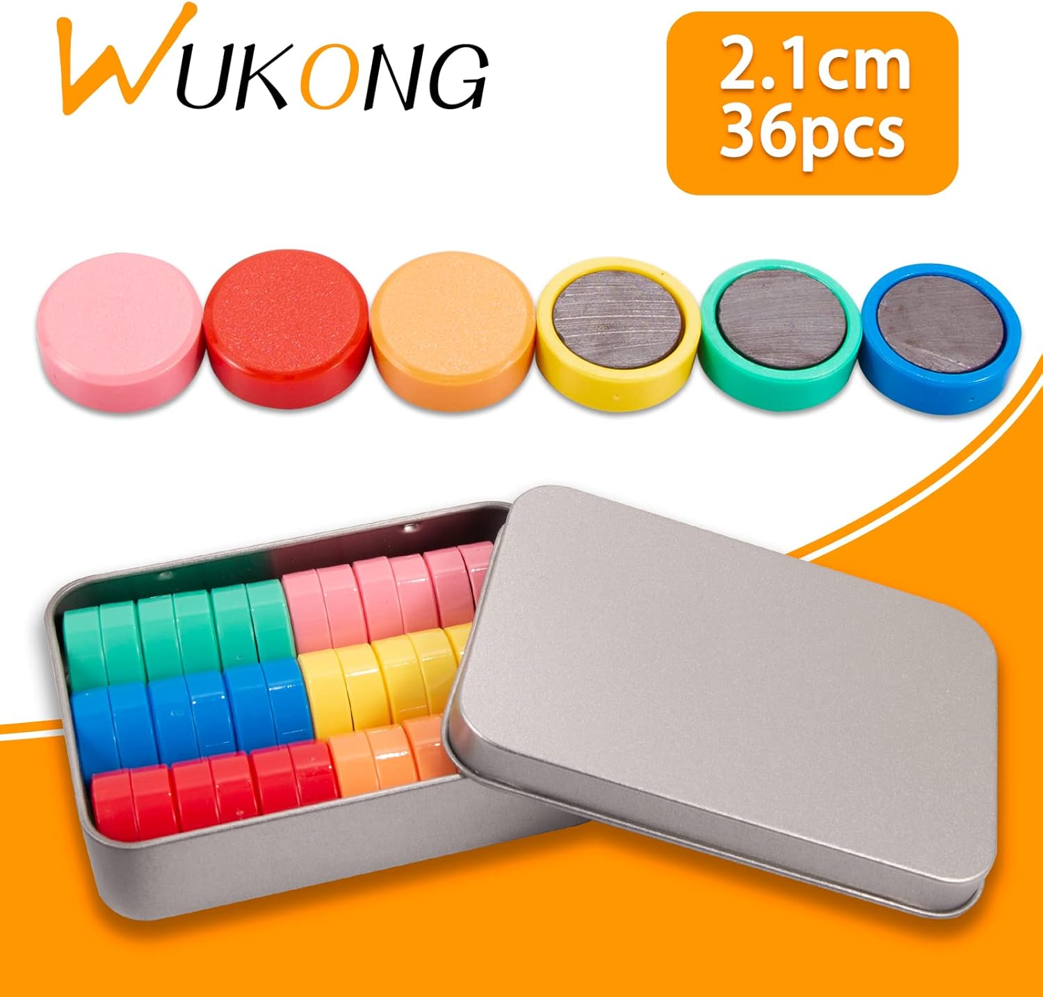 Thumbnail 1 de Wukong 36 Round Fridge Magnets (6 Colours) Ø 20 mm, 8 mm Thick with Iron Boxes