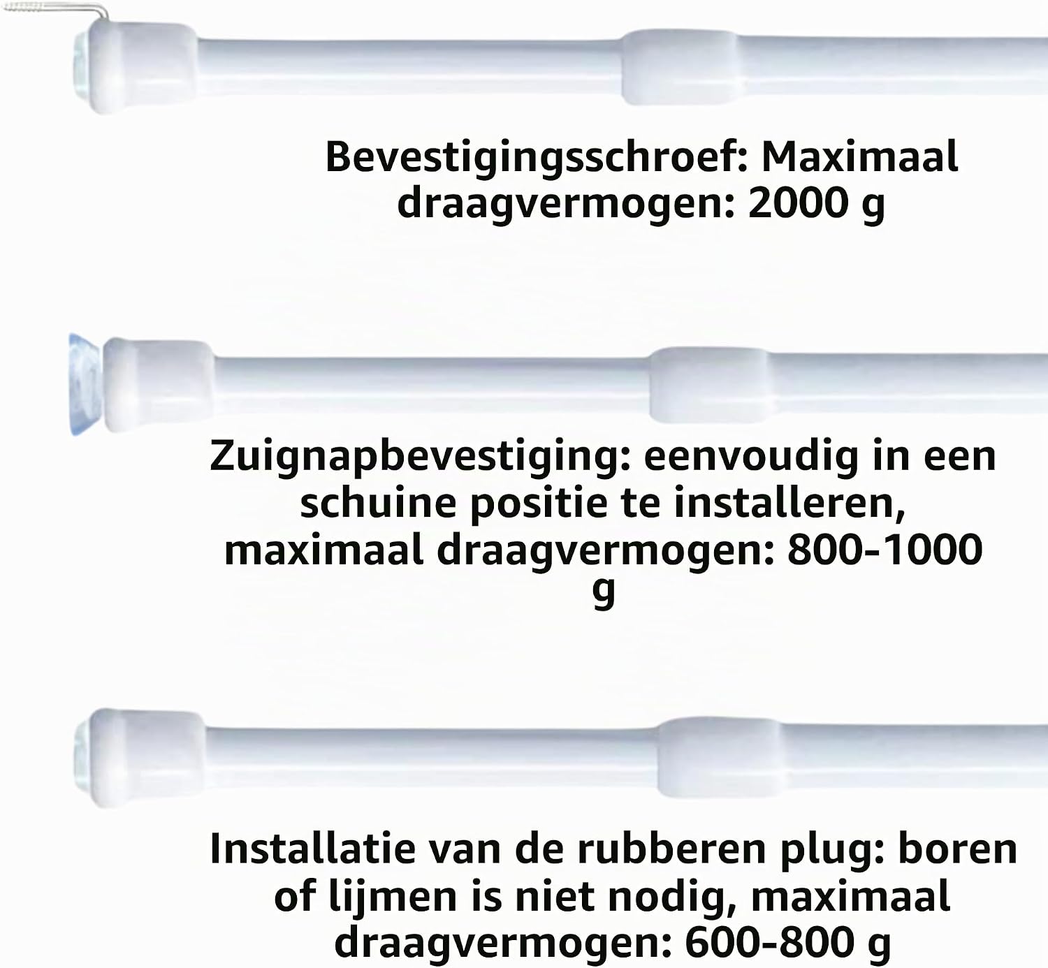 Detalle de Rod&Trikin klemgordijnroedes, set van 2, 80-120 cm, wit staal