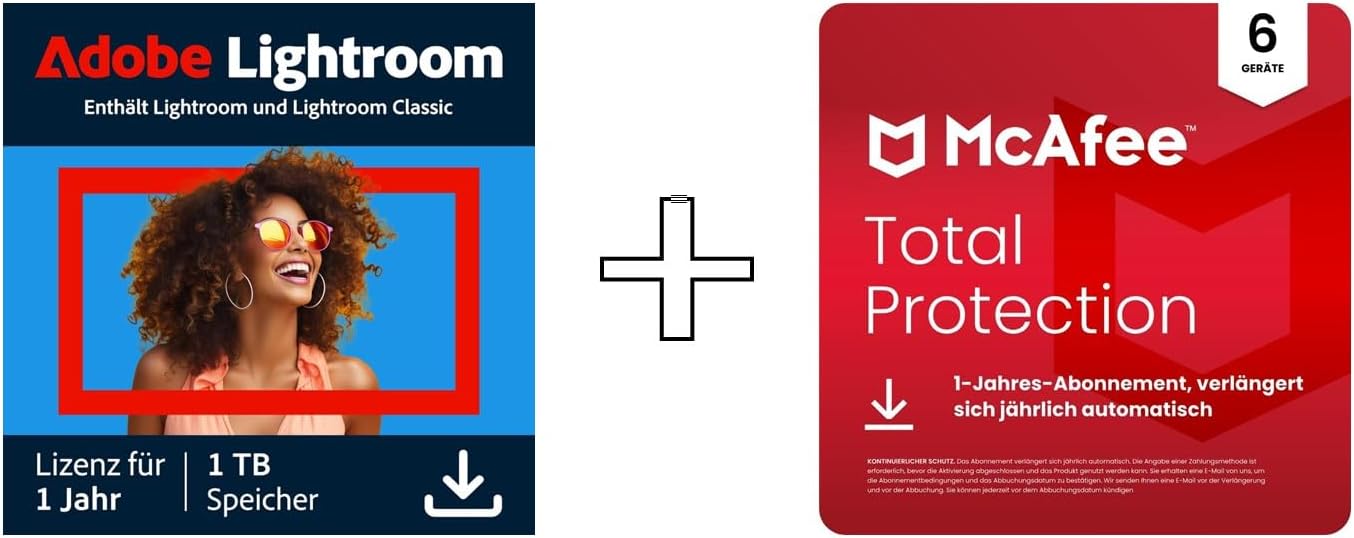 Detalle de Adobe Lightroom + McAfee Total Protection 2026 (Automatische Verlängerung) – 6 Geräte | 12 Monate | Digitaler Download