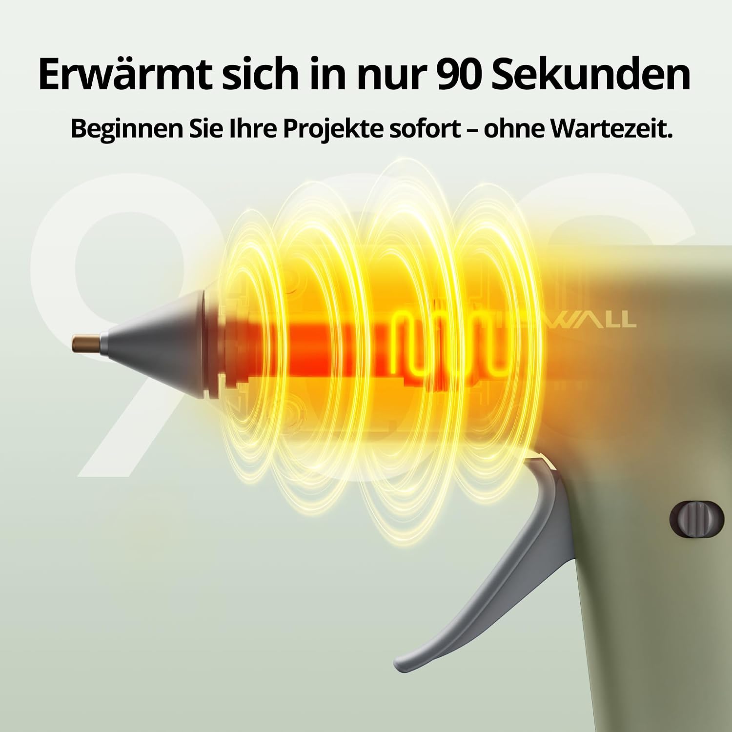 Detalle de Tilswall Kabellose Akku-Heißklebepistole (2000mAh) – 20 Premium-Klebestifte, Olivgrün