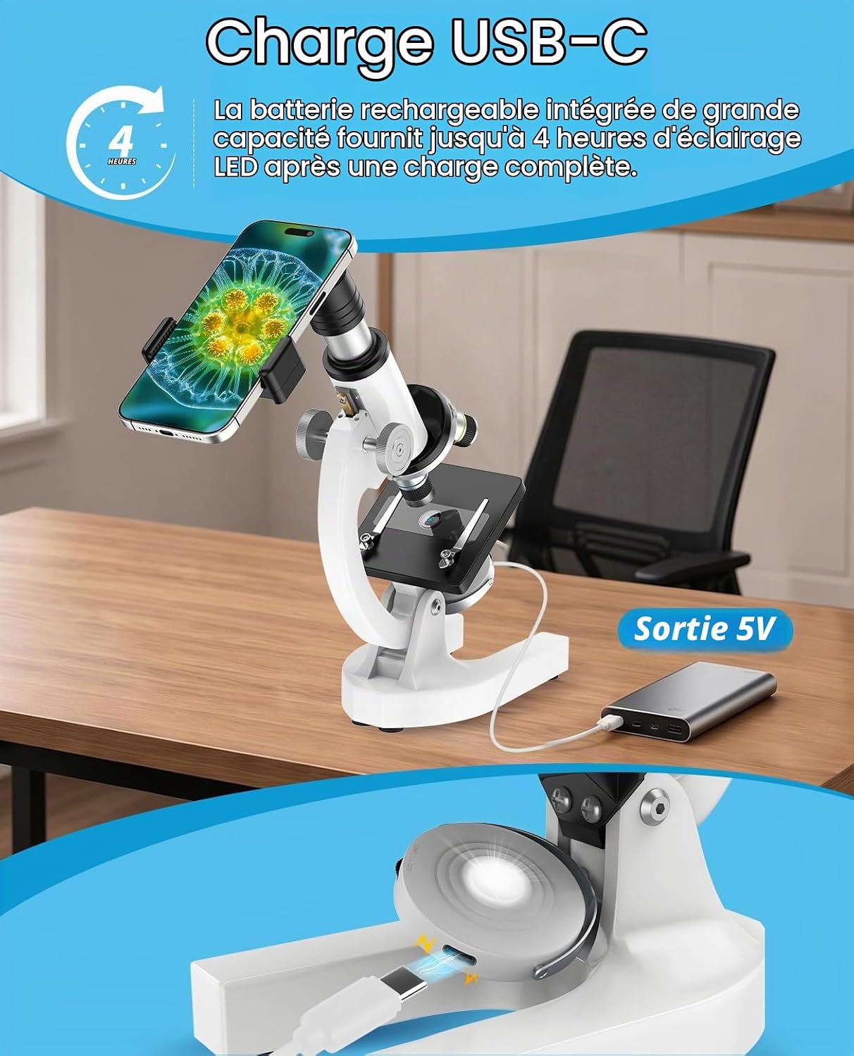 Detalle de MAXLAPTER EMKJ-6F9-7806-A microscoop 40x–2000x met ledlicht en koffer