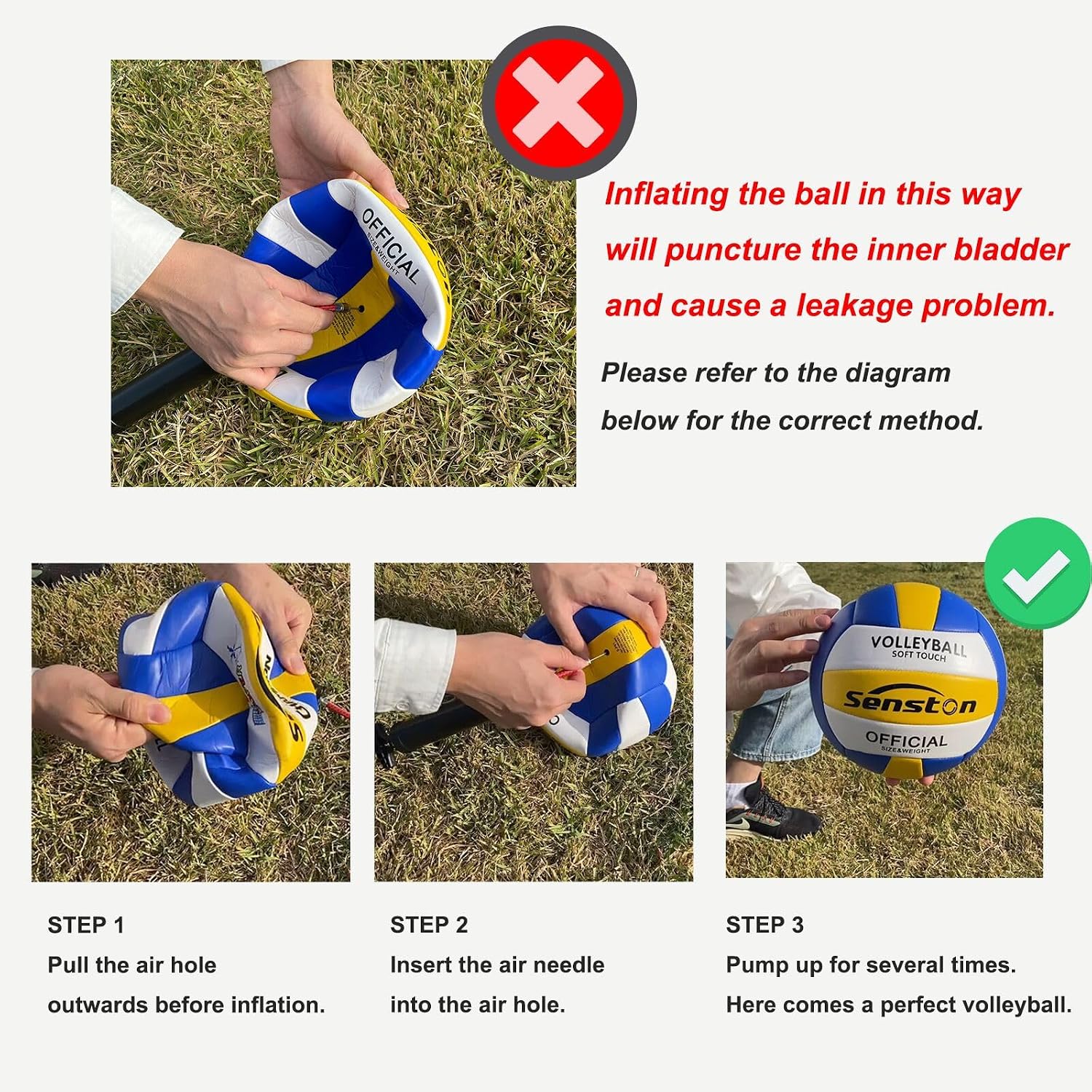 Detalle de Senston Volleyball mit Pumpe Größe 5 – wasserdichter Beach‑Ball für Anfänger
