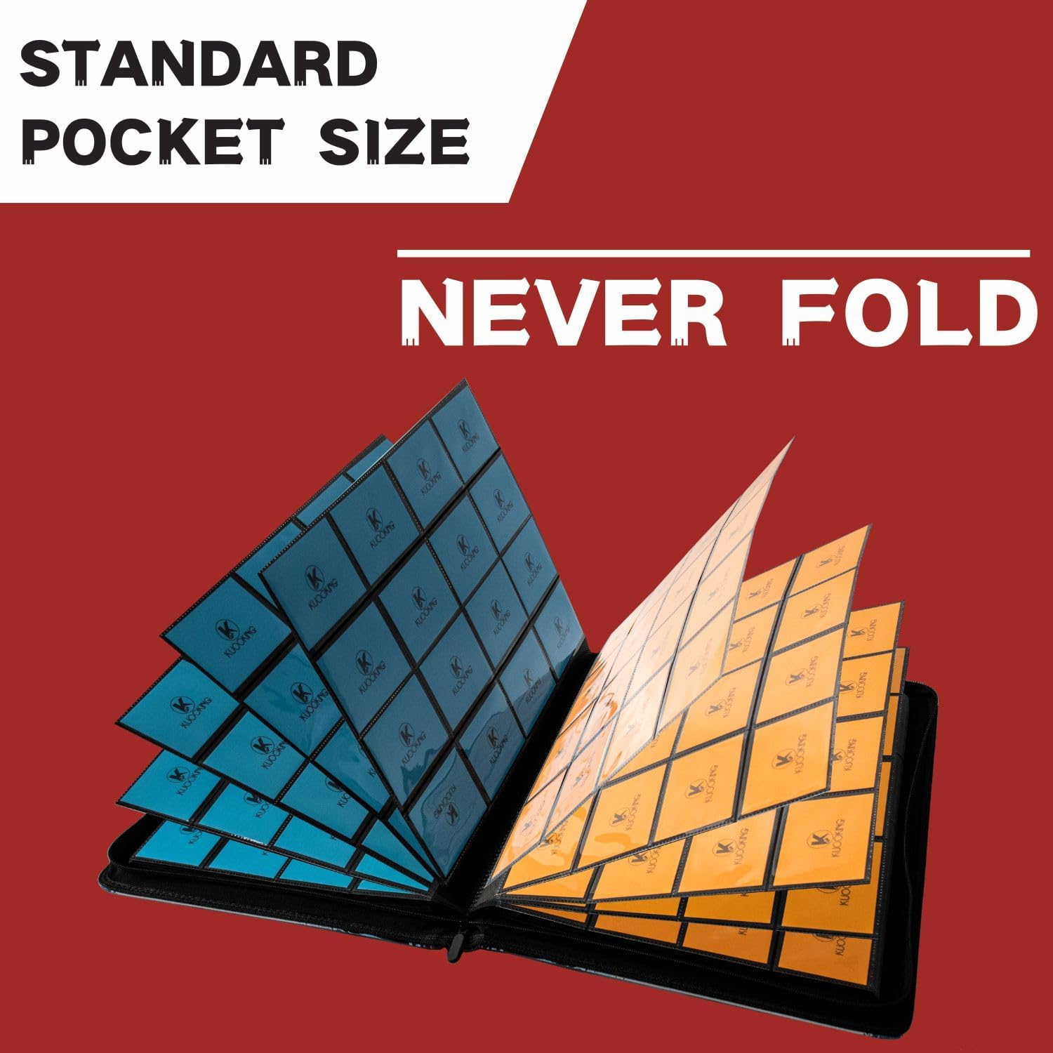 Detalle 2 de KUOOKING K00SBa2 16-Pocket Trading Card Binder, Red, Zippered, 1,024-Card Capacity