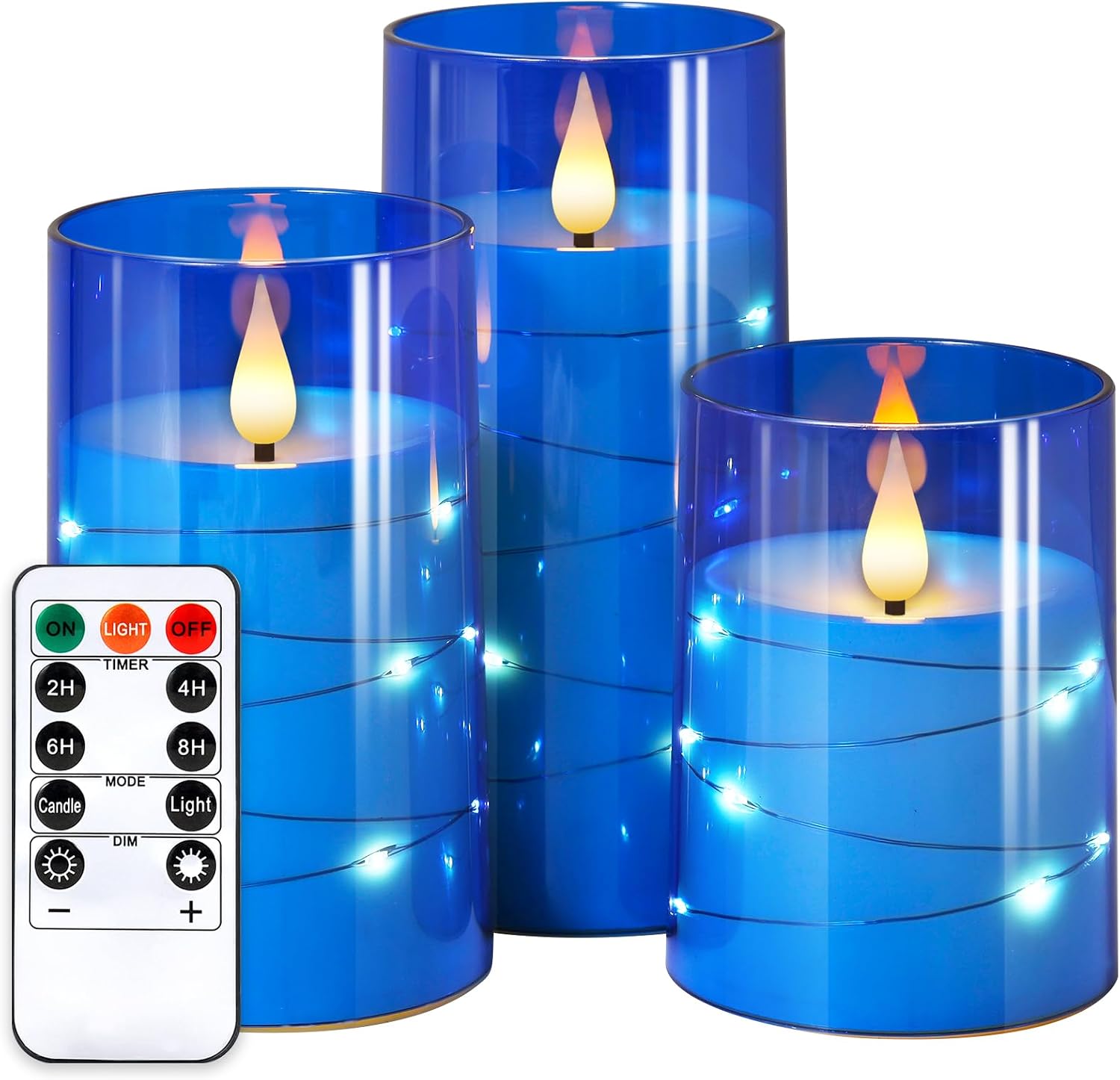 Detalle de NURADA WYLZD-003 Flameless LED Pillar Candles, Blue Acrylic, Remote and Timer