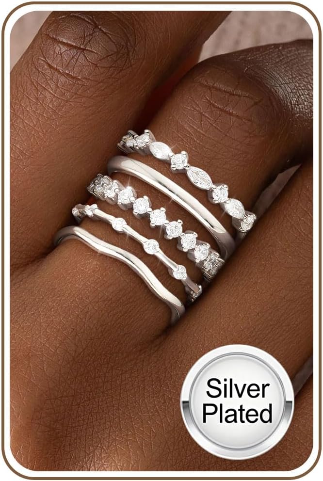 ZNBOH set anelli 5 pezzi zirconia