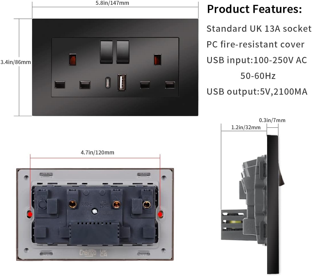 Thumbnail 1 de CNBINGO Double Switched Power Socket 13A