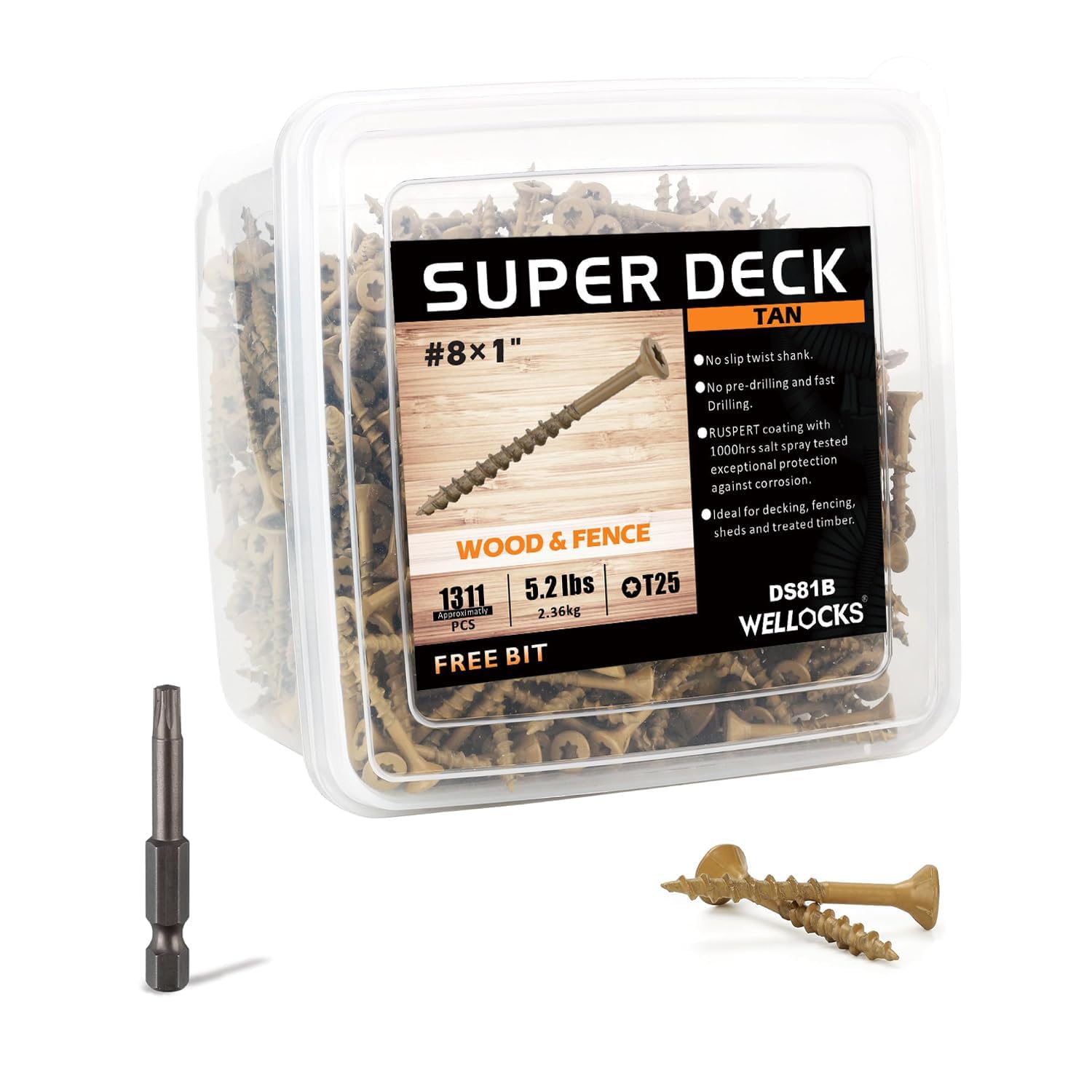 Detalle de WELLOCKS LXB81B #8 x 1 in Tan Deck Screws with T25 Bit