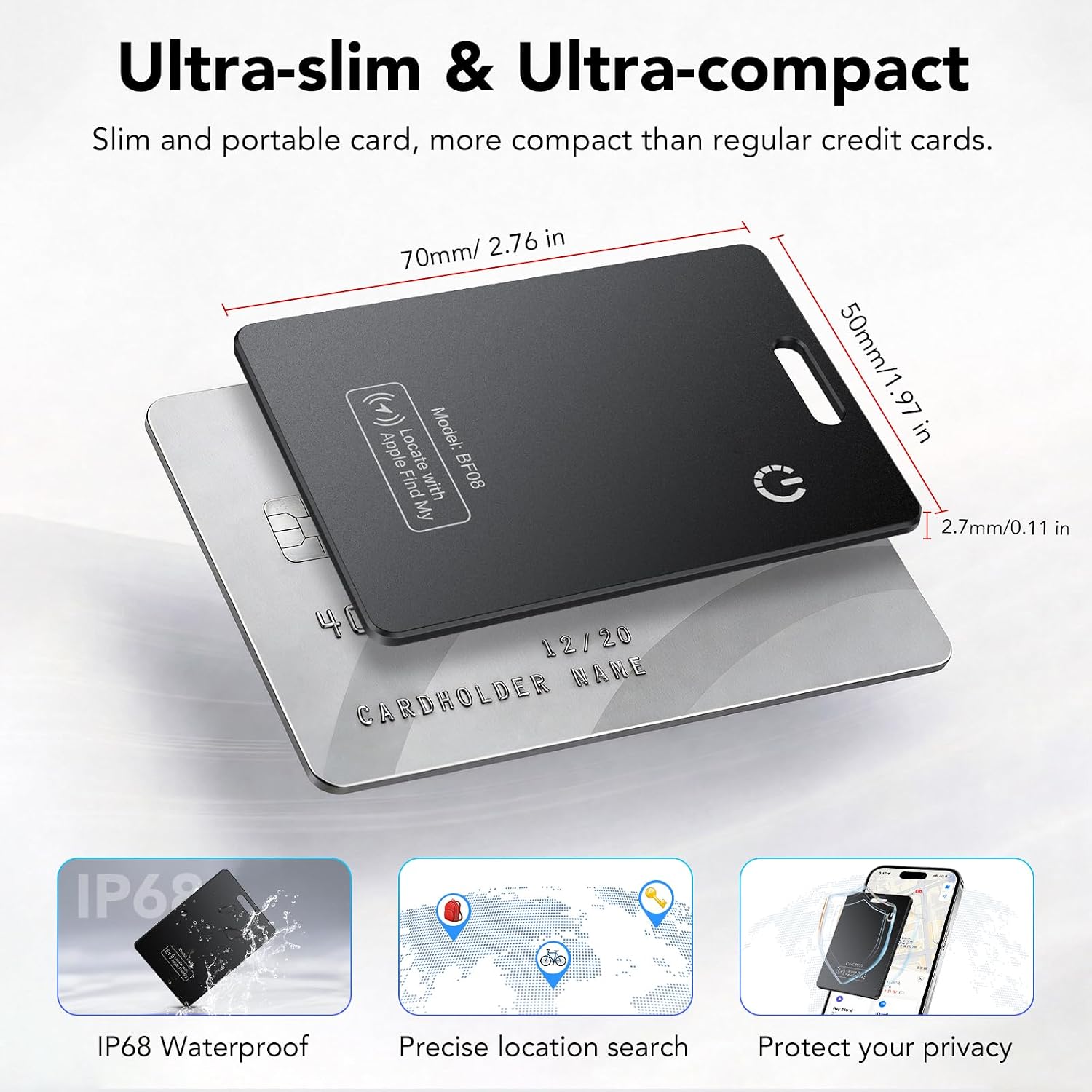 Thumbnail 3 de CASCHO Wallet Tracker Carte – Carte localisateur MFi certifiée, MagSafe, IP68 et Find My pour iOS
