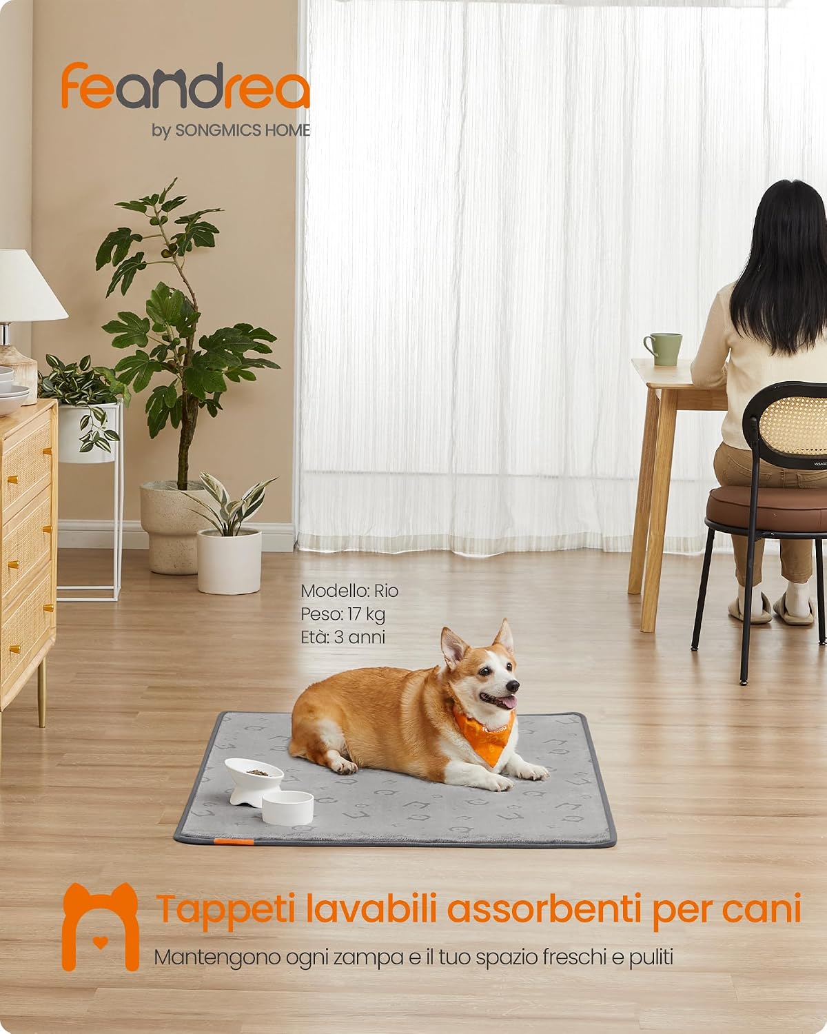 Detalle 2 de Feandrea Tappeti per addestramento riutilizzabili, 2 pezzi, XL 122 x 91 cm, impermeabili e antiscivolo (grigio tortora)